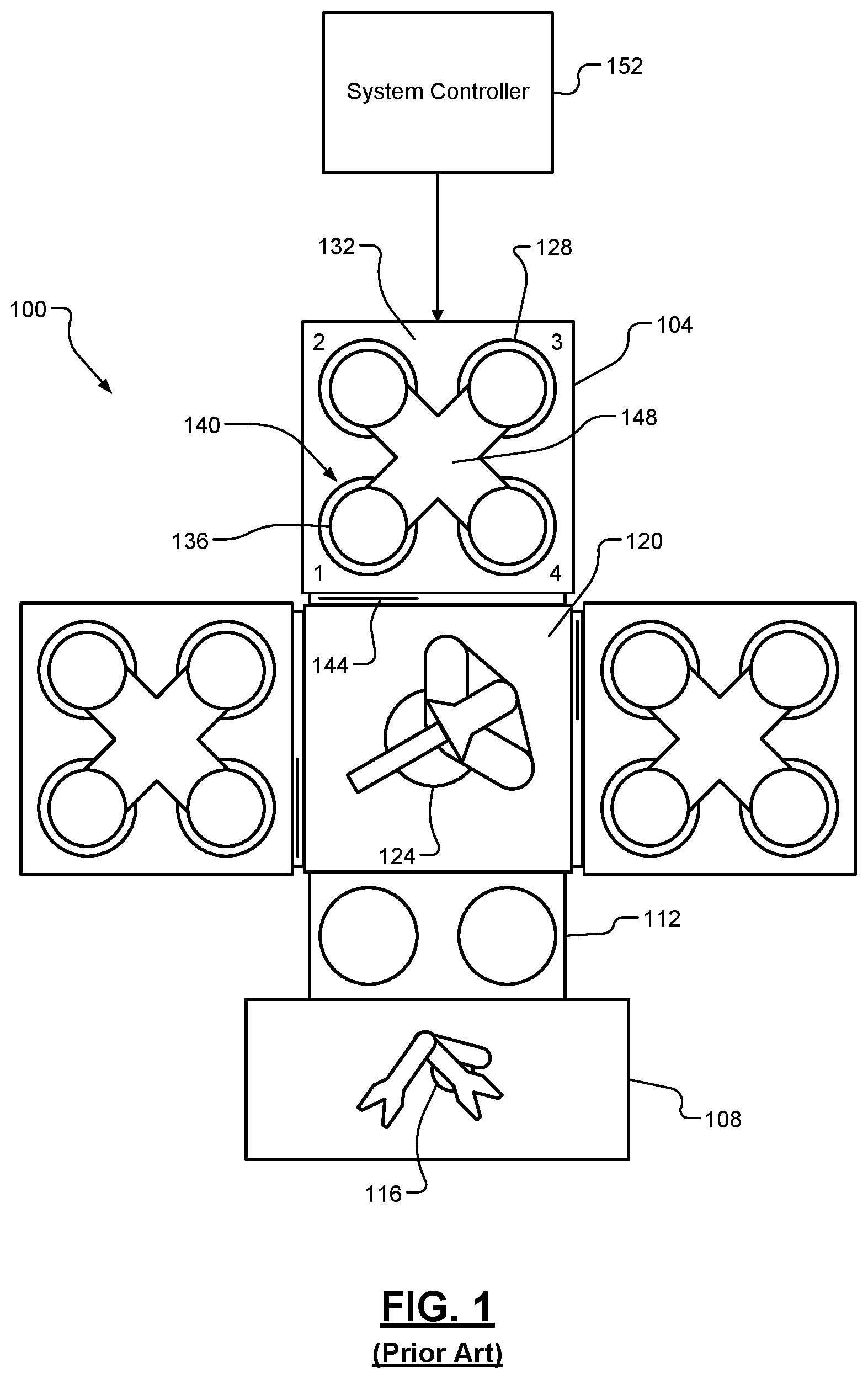 Patent US12322641 Figure 1 – Mechanical indexer for multi-station process module
