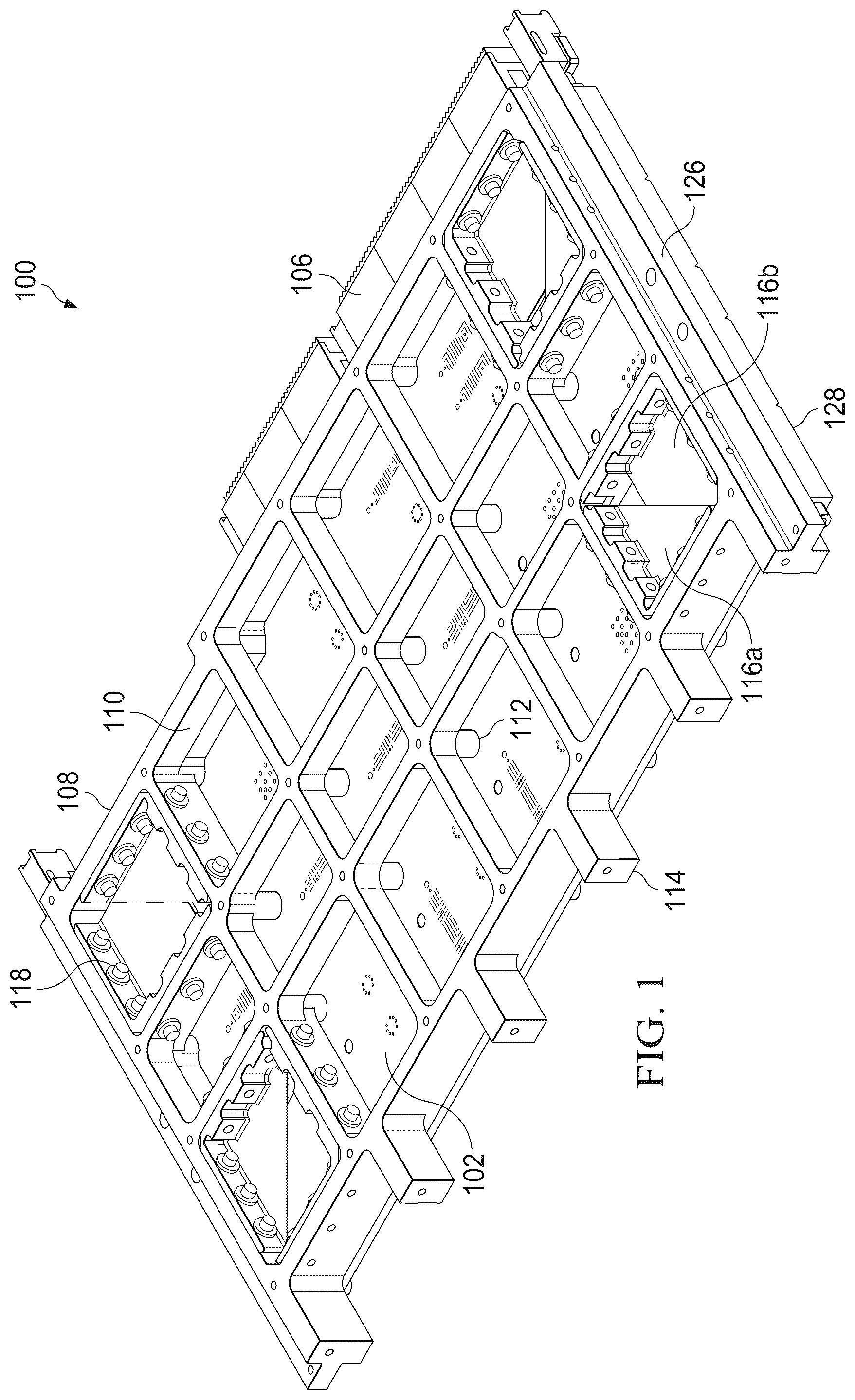 Patent US12322674 Figure 1 – Thermal spreader including ringframe and thermal straps for thermal dissipation in space and other applications