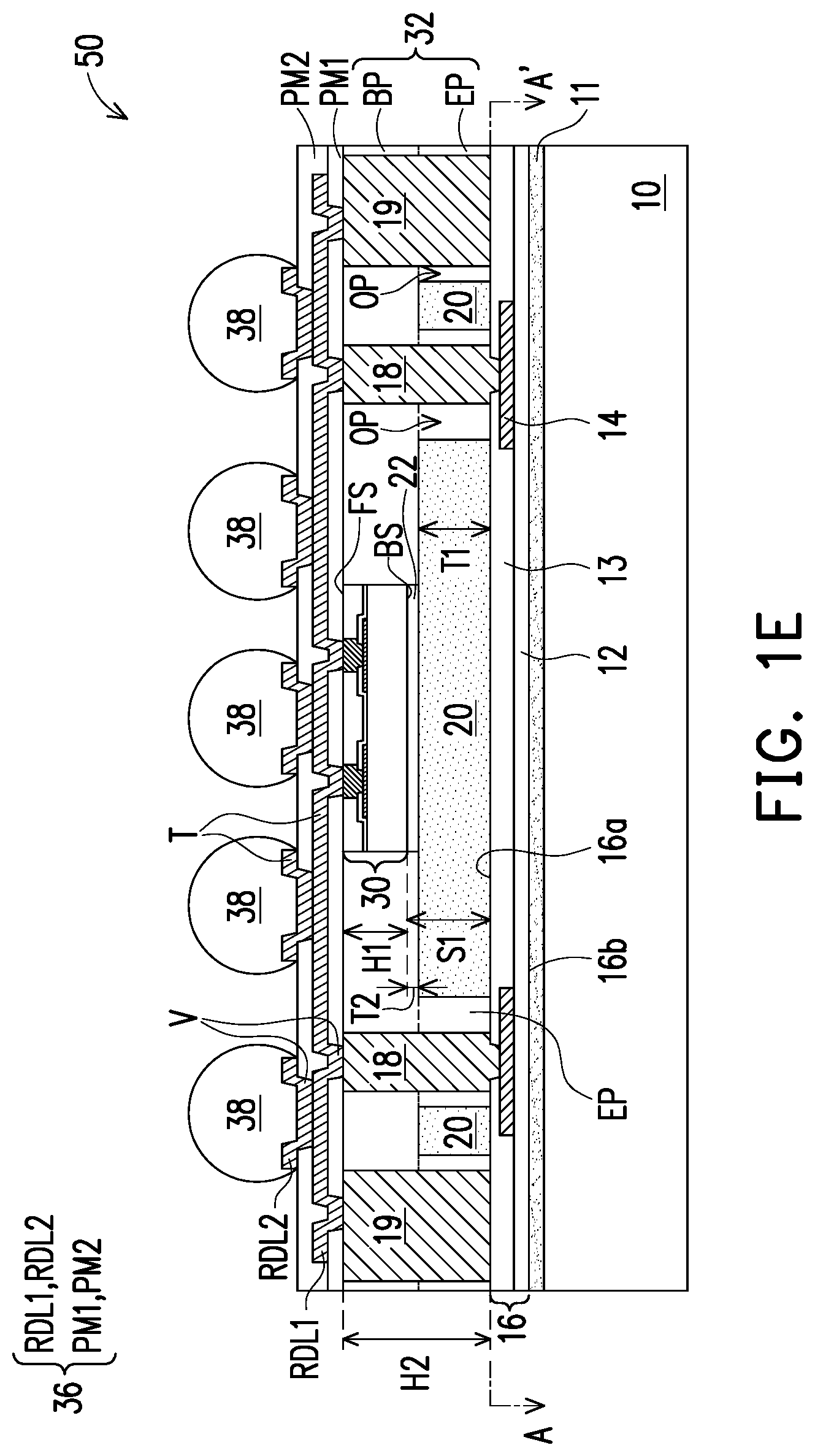 Patent US12322691 Figure 5 – Package structure and method of manufacturing the same