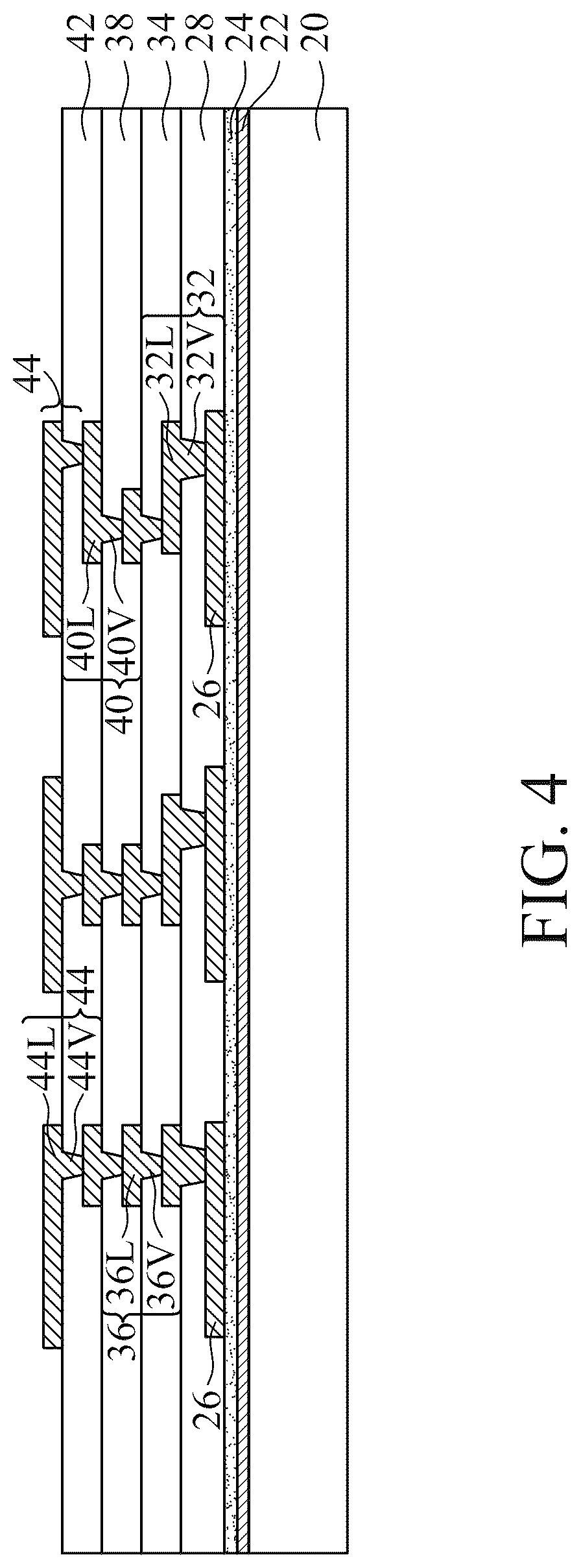 Patent US12322703 Figure 4 – Eccentric via structures for stress reduction