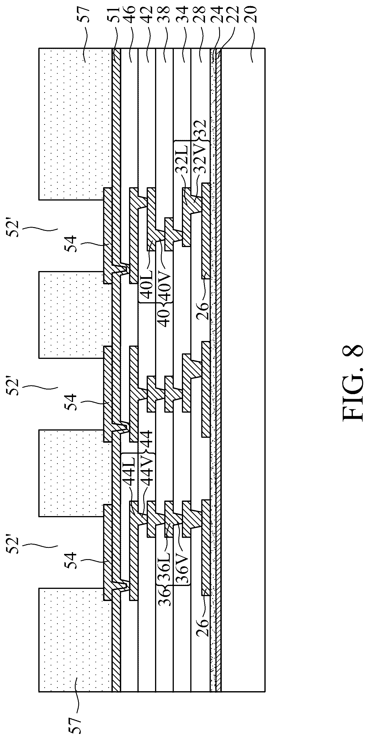 Patent US12322703 Figure 8 – Eccentric via structures for stress reduction
