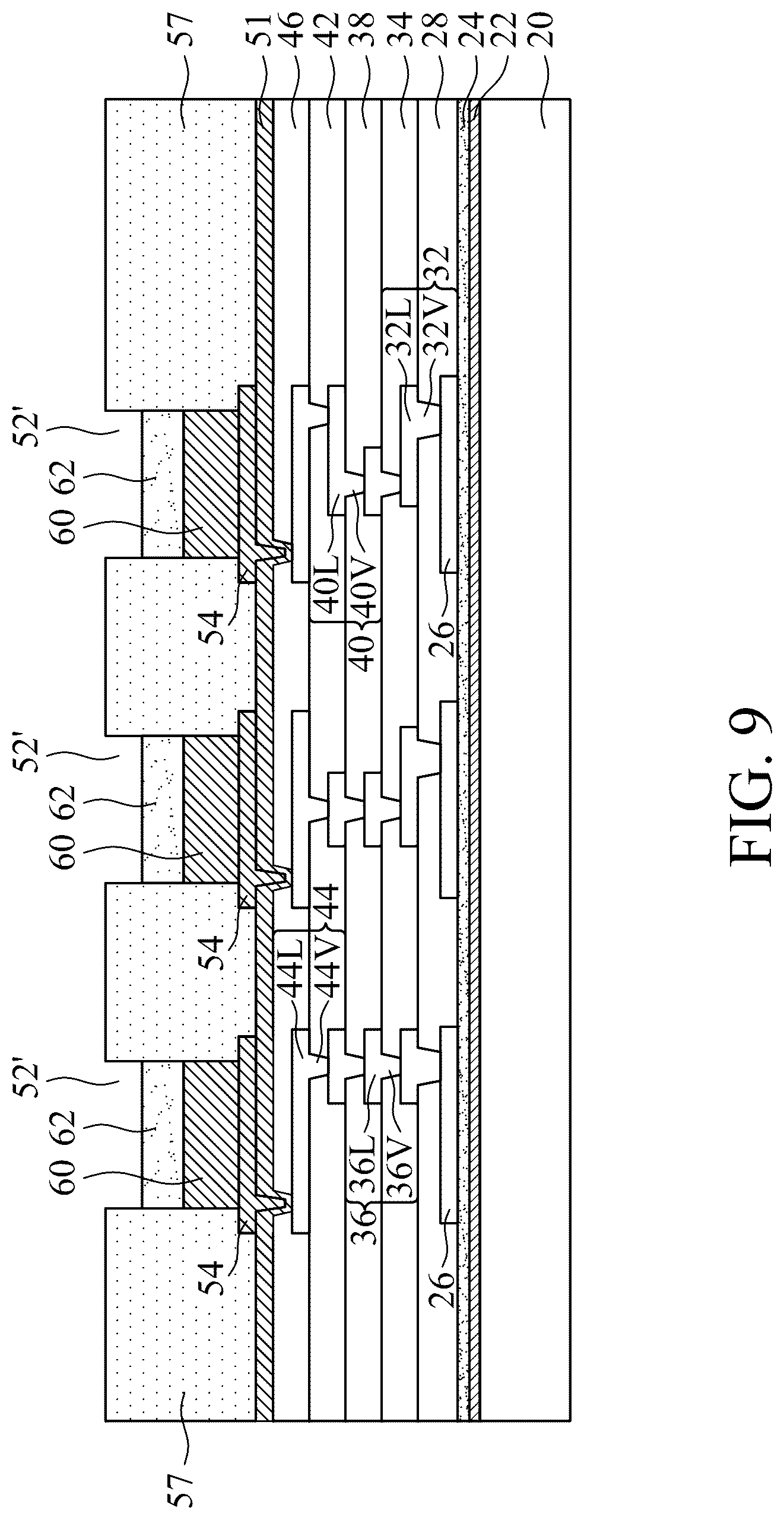 Patent US12322703 Figure 9 – Eccentric via structures for stress reduction