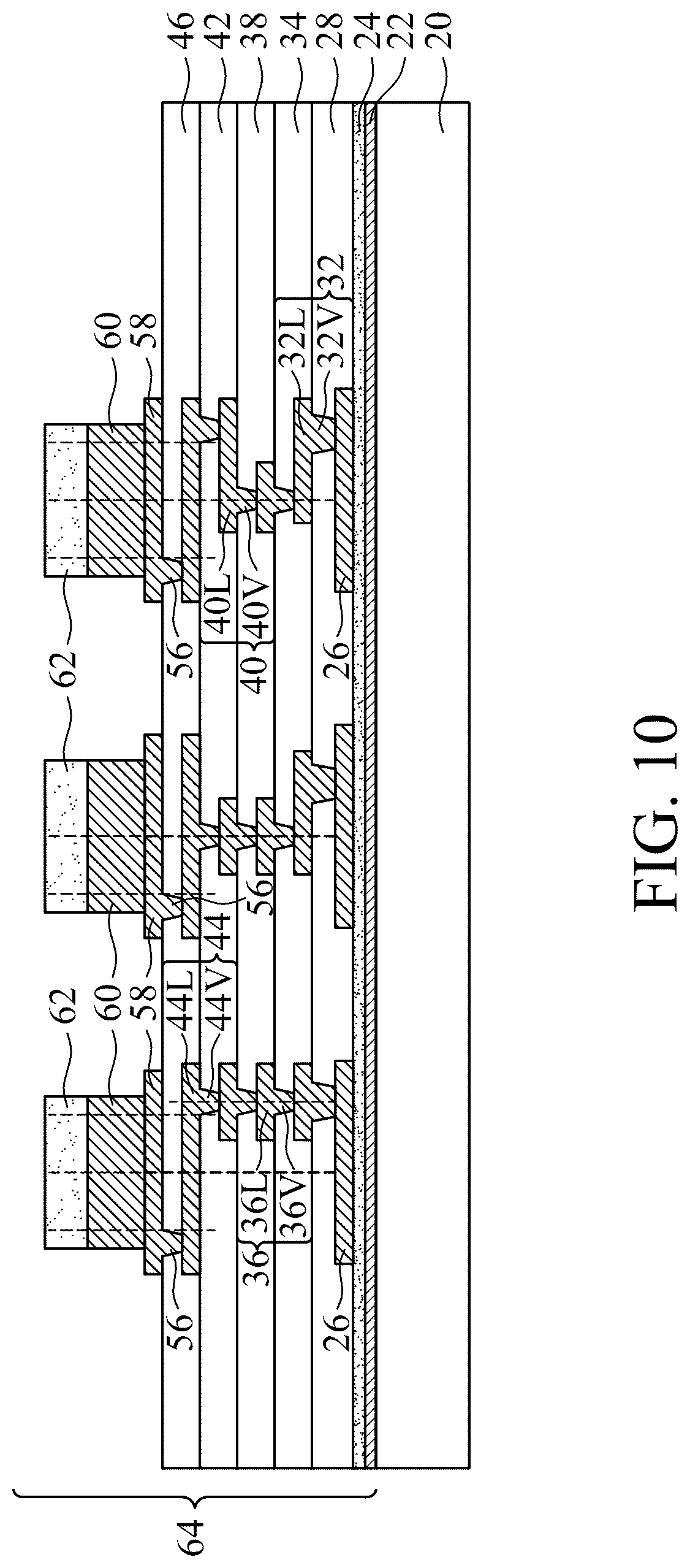 Patent US12322703 Figure 10 – Eccentric via structures for stress reduction