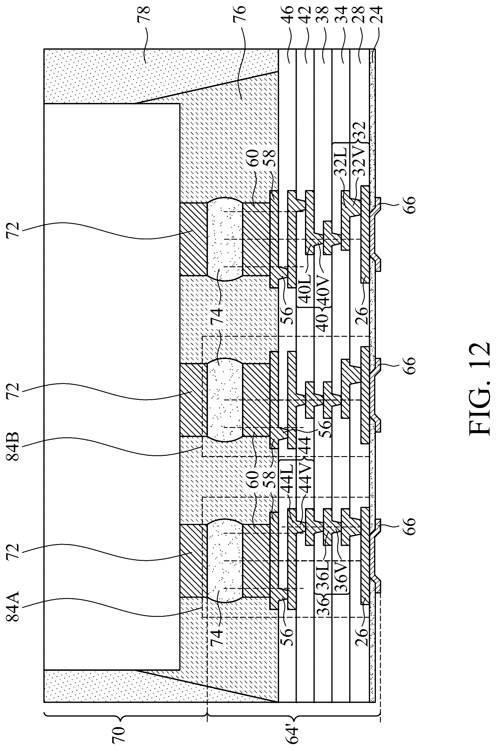 Patent US12322703 Figure 12 – Eccentric via structures for stress reduction