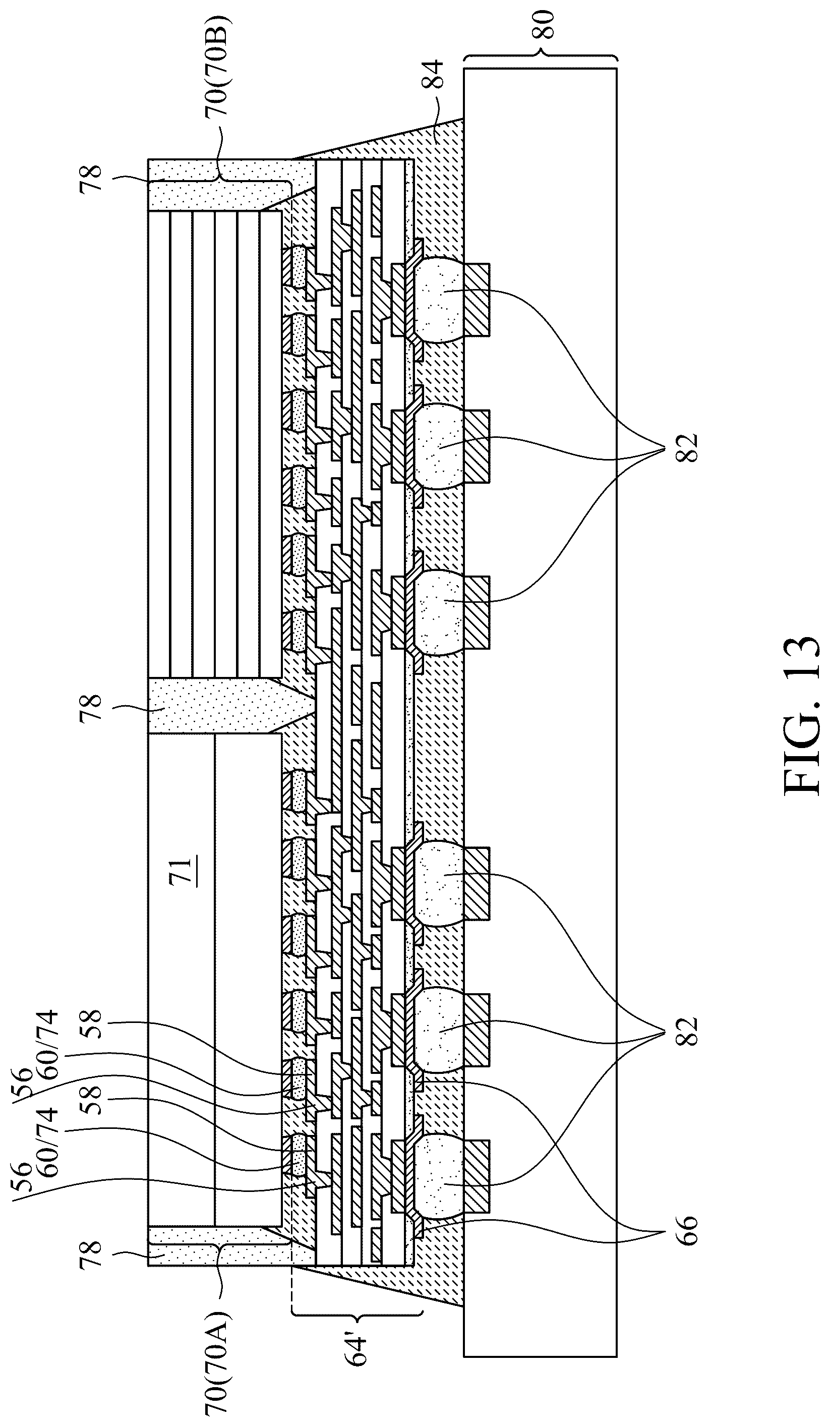 Patent US12322703 Figure 13 – Eccentric via structures for stress reduction