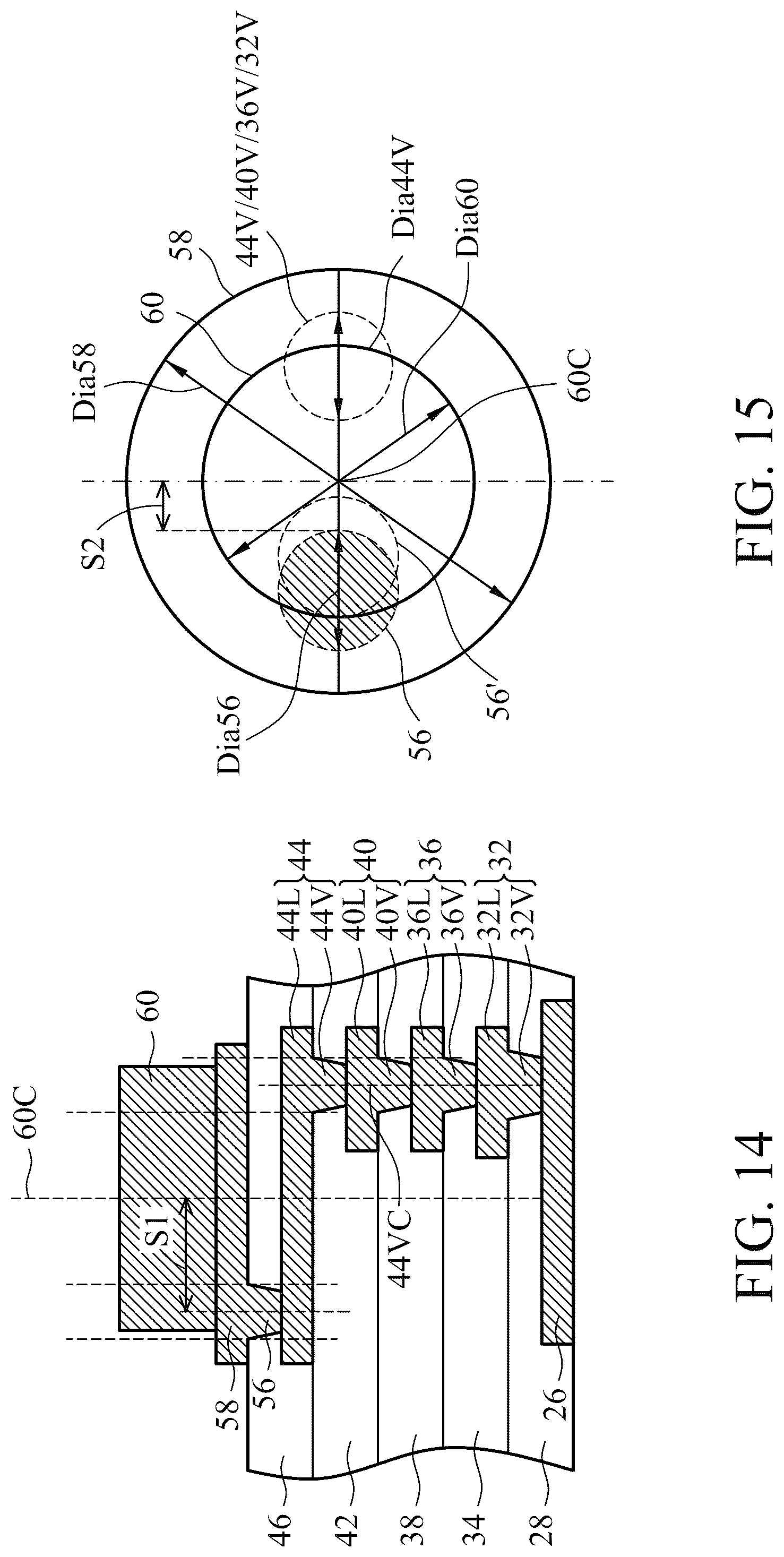 Patent US12322703 Figure 14 – Eccentric via structures for stress reduction