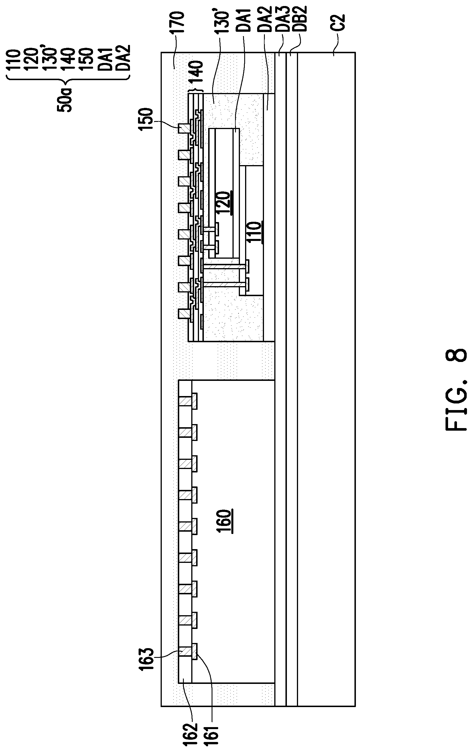 Patent US12322705 Figure 8 – Chip package and manufacturing method thereof