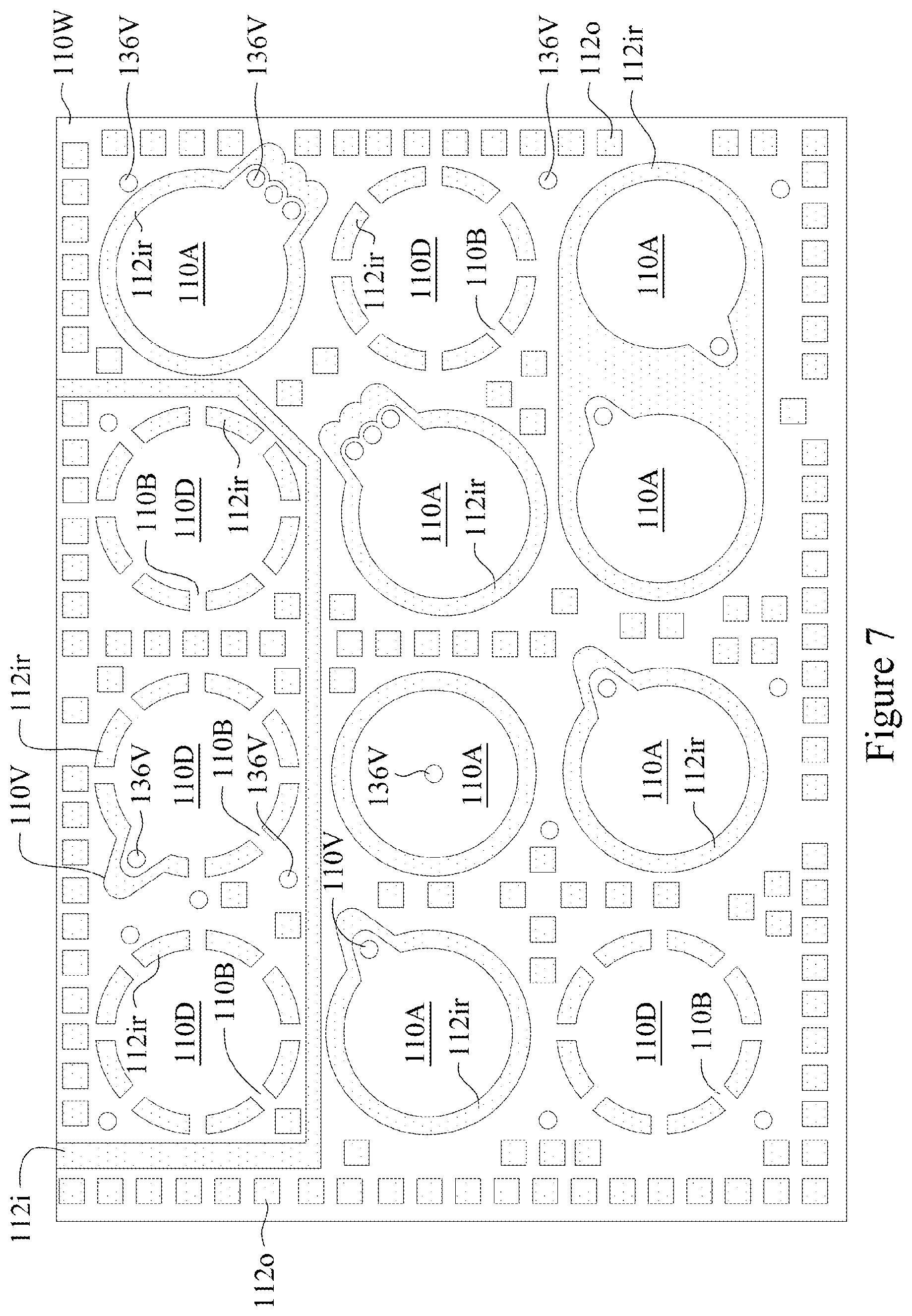 Patent US12322716 Figure 7 – Heat dissipating features for laser drilling process