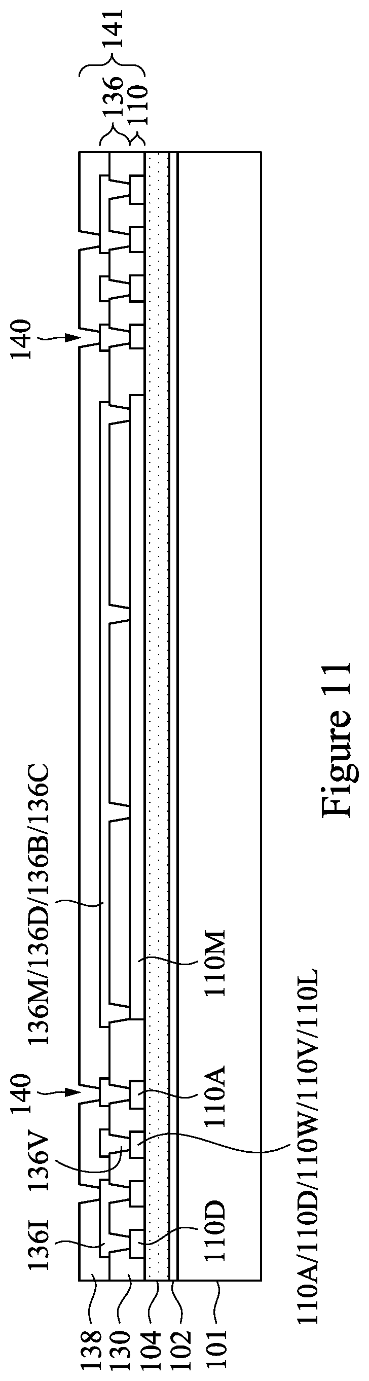 Patent US12322716 Figure 11 – Heat dissipating features for laser drilling process