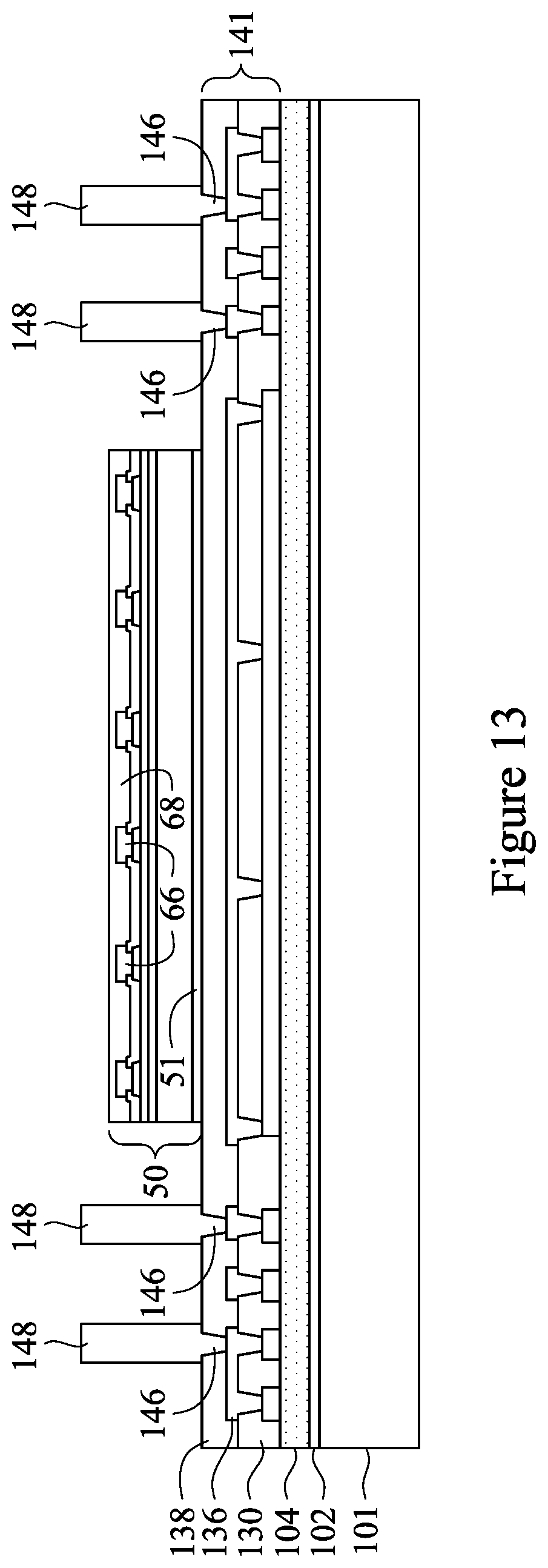 Patent US12322716 Figure 13 – Heat dissipating features for laser drilling process