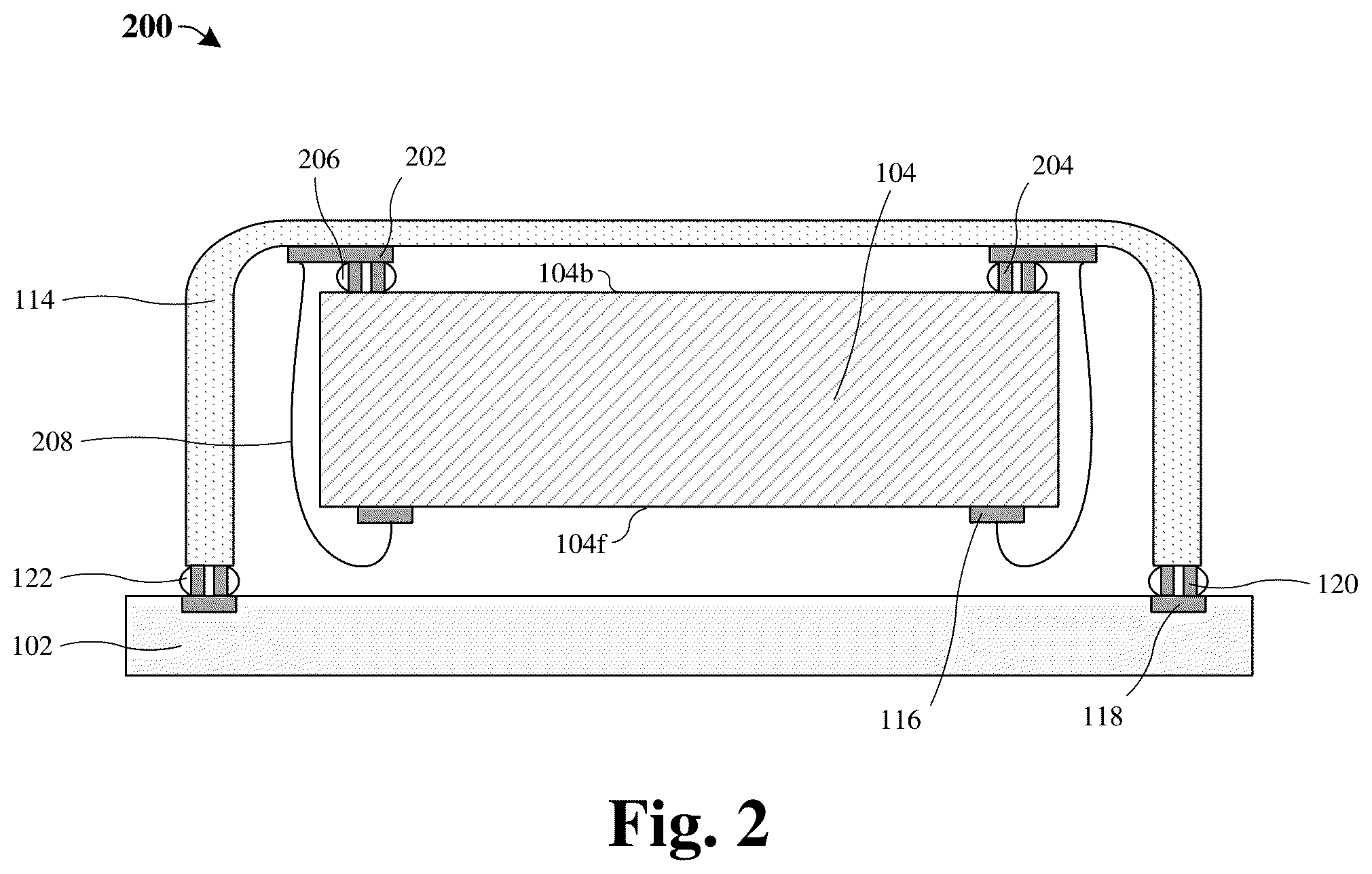 Patent US12322722 Figure 2 – Die attached leveling control by metal stopper bumps