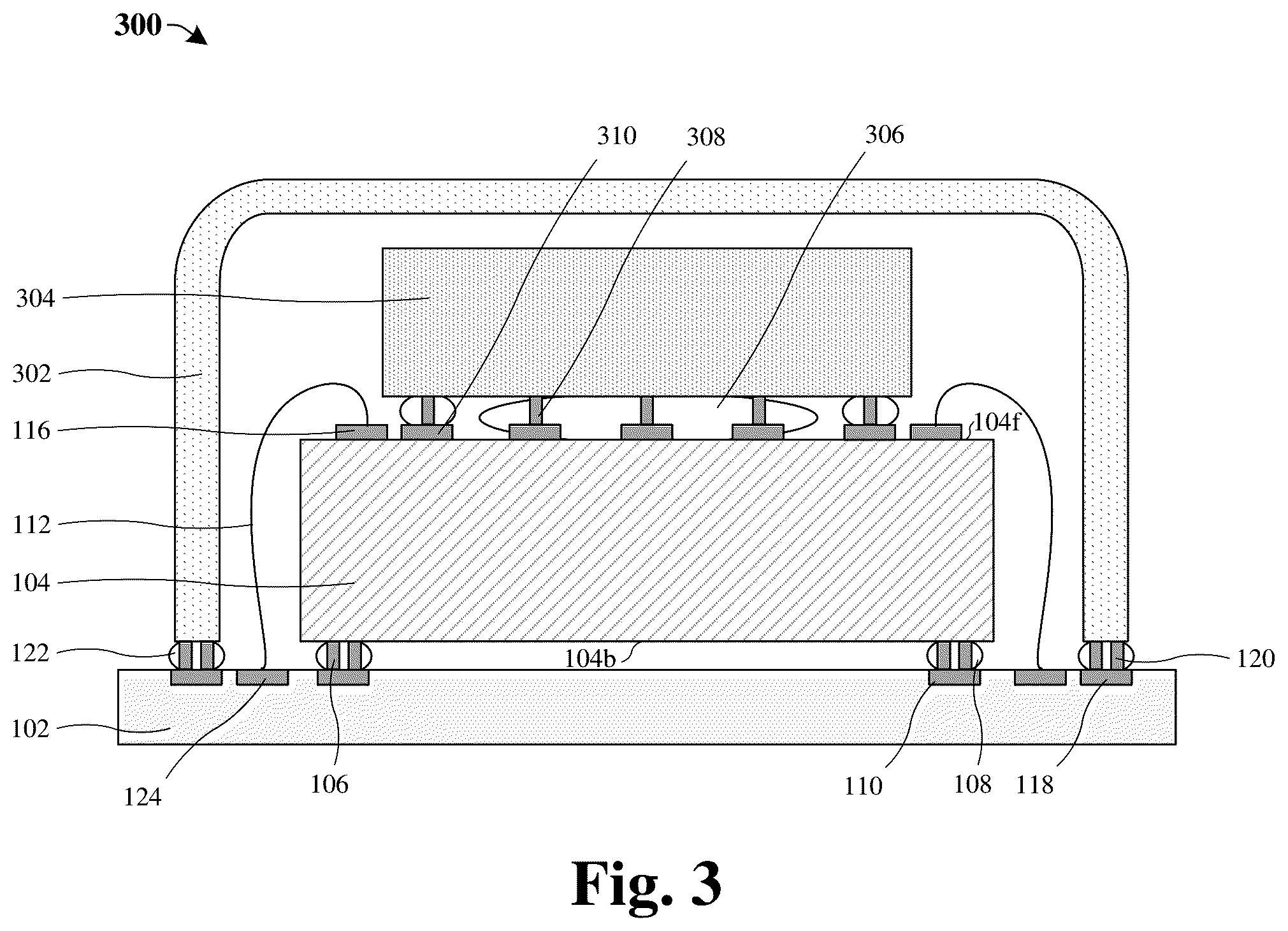 Patent US12322722 Figure 3 – Die attached leveling control by metal stopper bumps