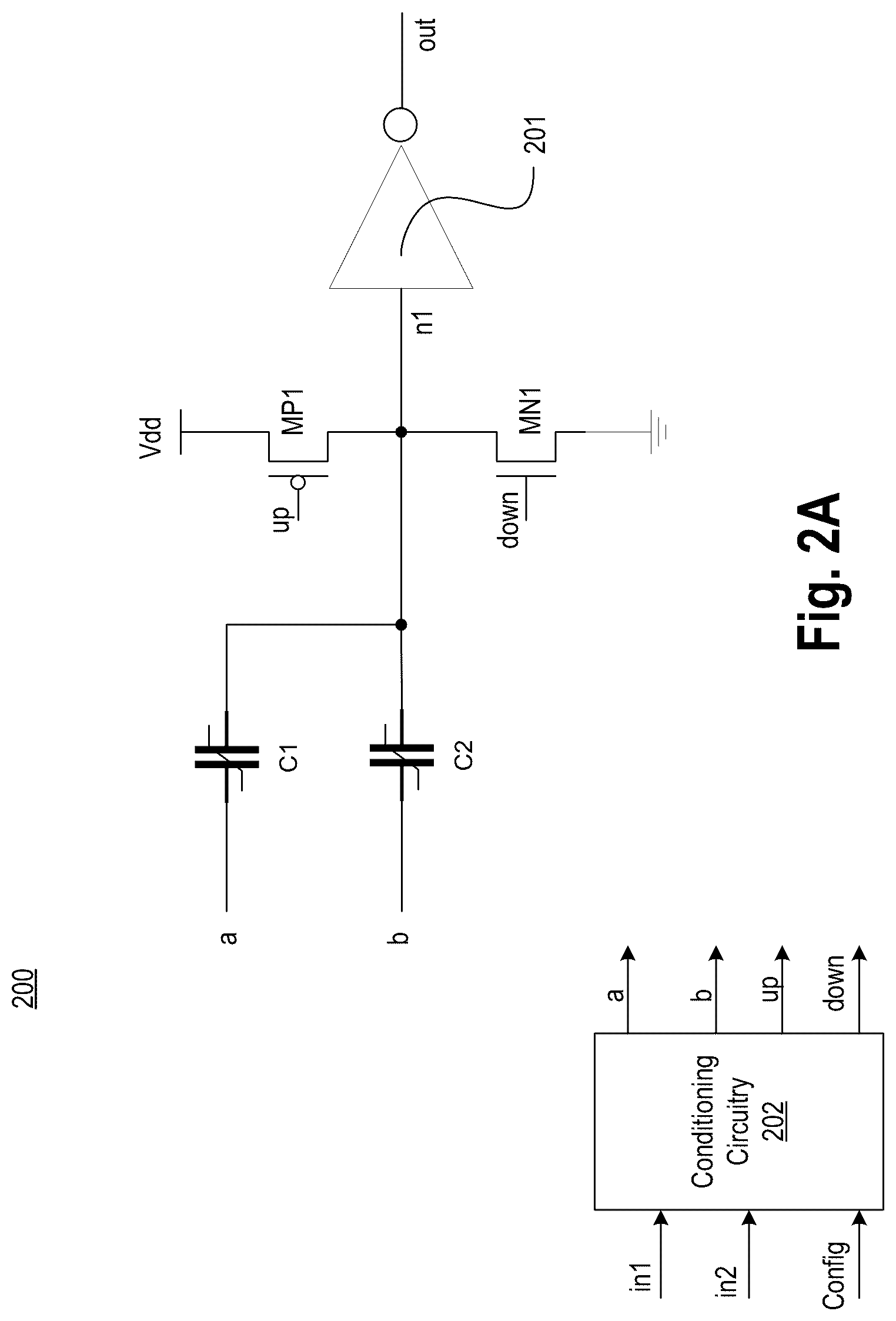 Patent US12322743 Figure 2 – Multi-function threshold gate with input based adaptive threshold and with stacked non-planar paraelectric capacitors