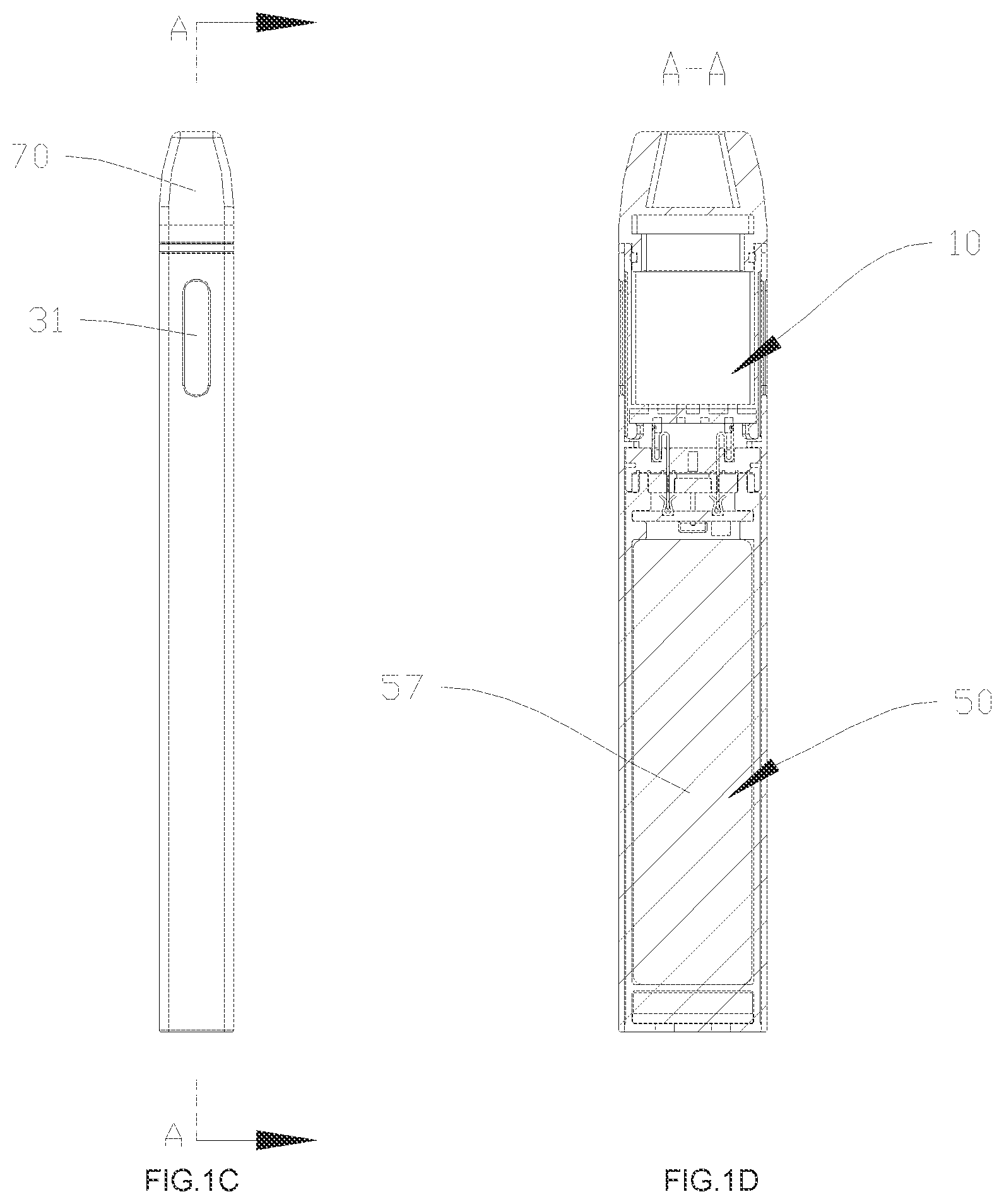 Patent US12322764 Figure 2 – Cartridge, battery assembly and electronic cigarette