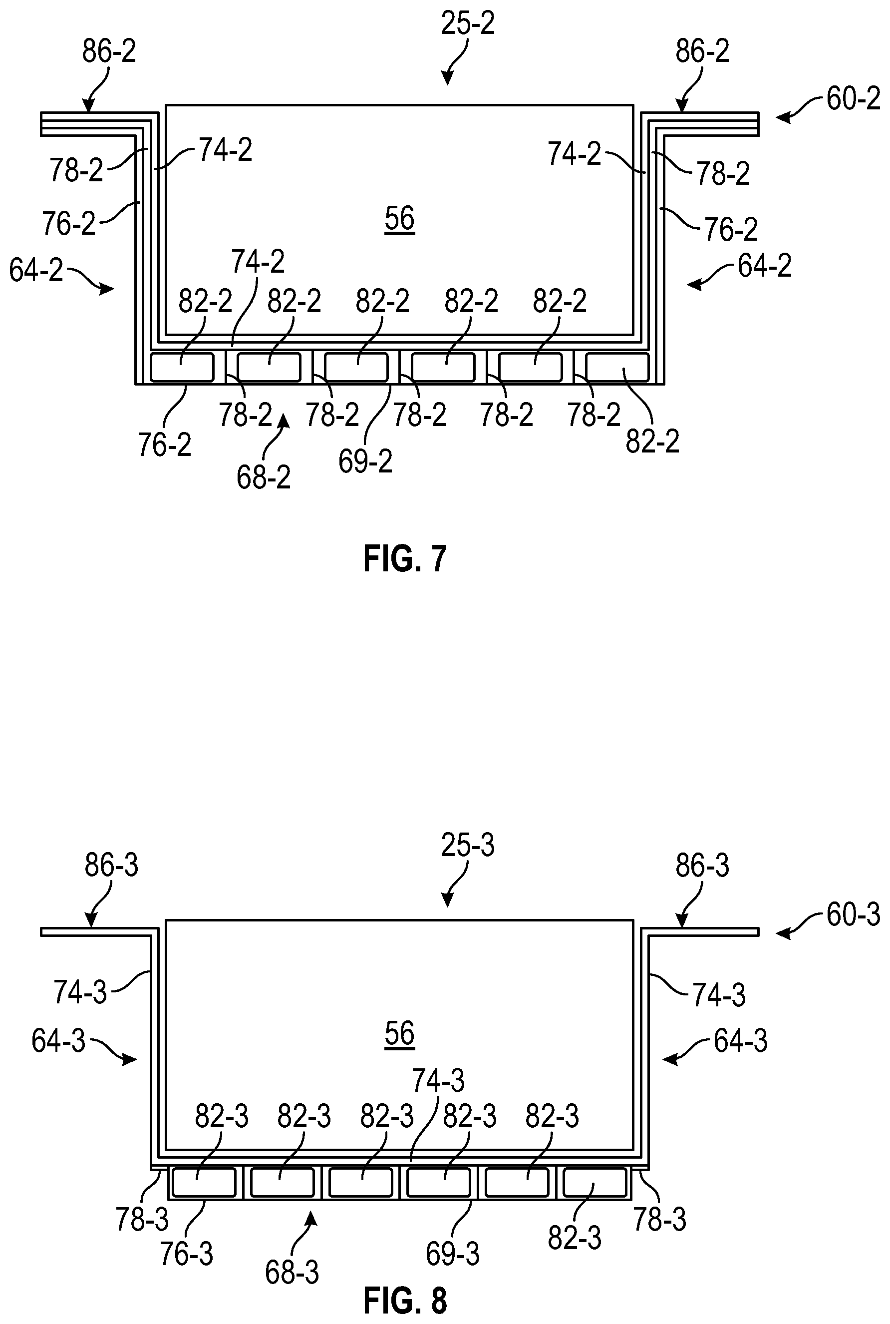 Patent US12322777 Figure 5 – Battery array designs with integrated roll bonded cold plates