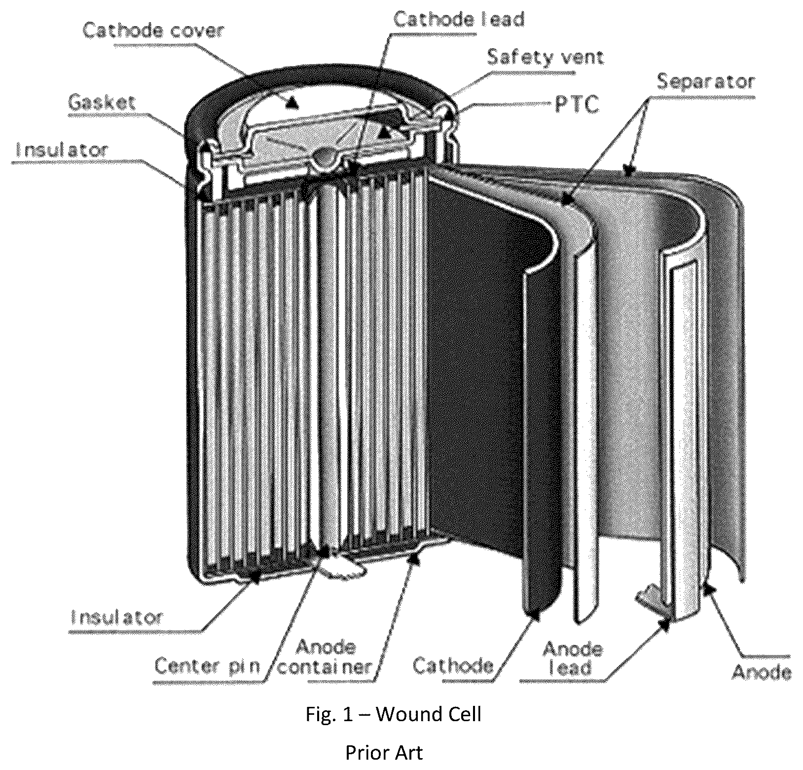 Patent US12322810 — Battery connections and metallized film components in energy storage devices having internal fuses — Figure 1