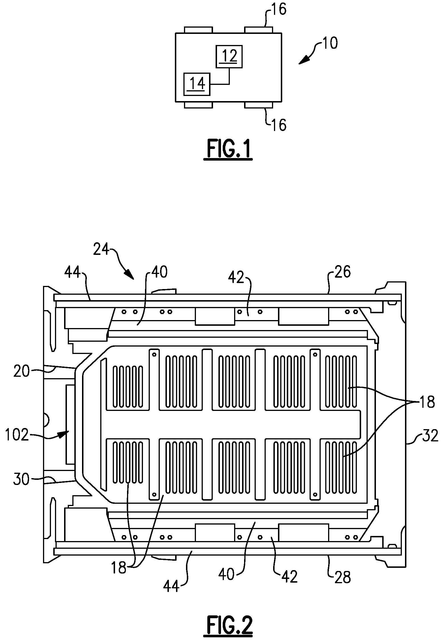 Patent US12322821 Figure 1 – Battery structure with energy absorption members