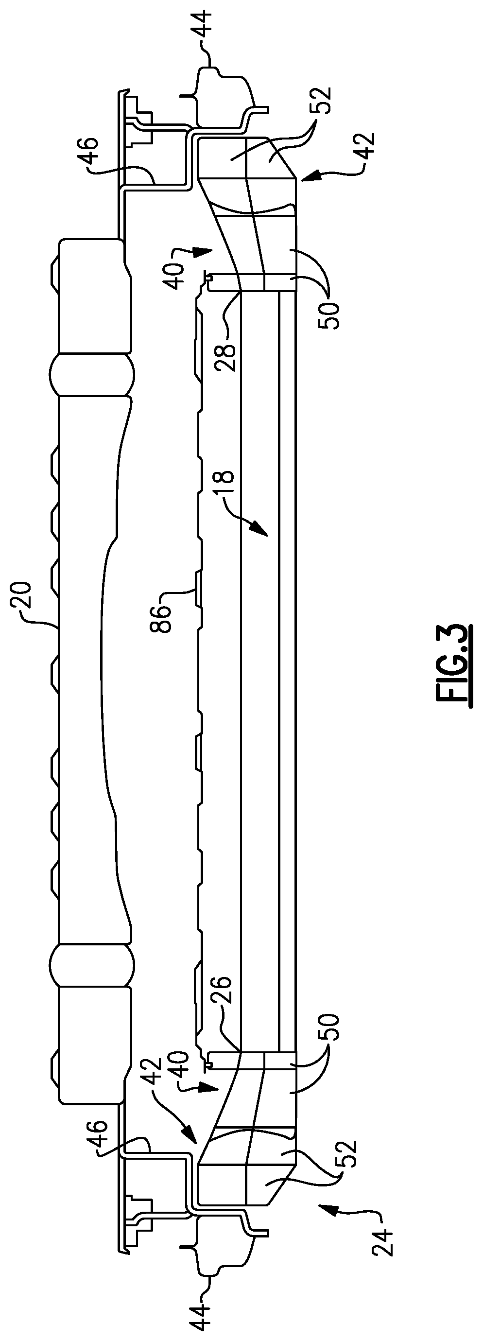 Patent US12322821 Figure 2 – Battery structure with energy absorption members