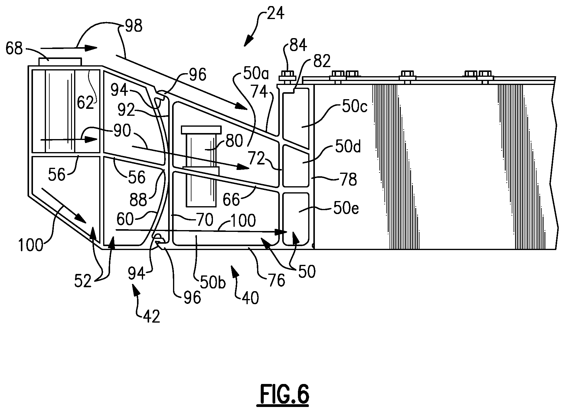 Patent US12322821 Figure 5 – Battery structure with energy absorption members