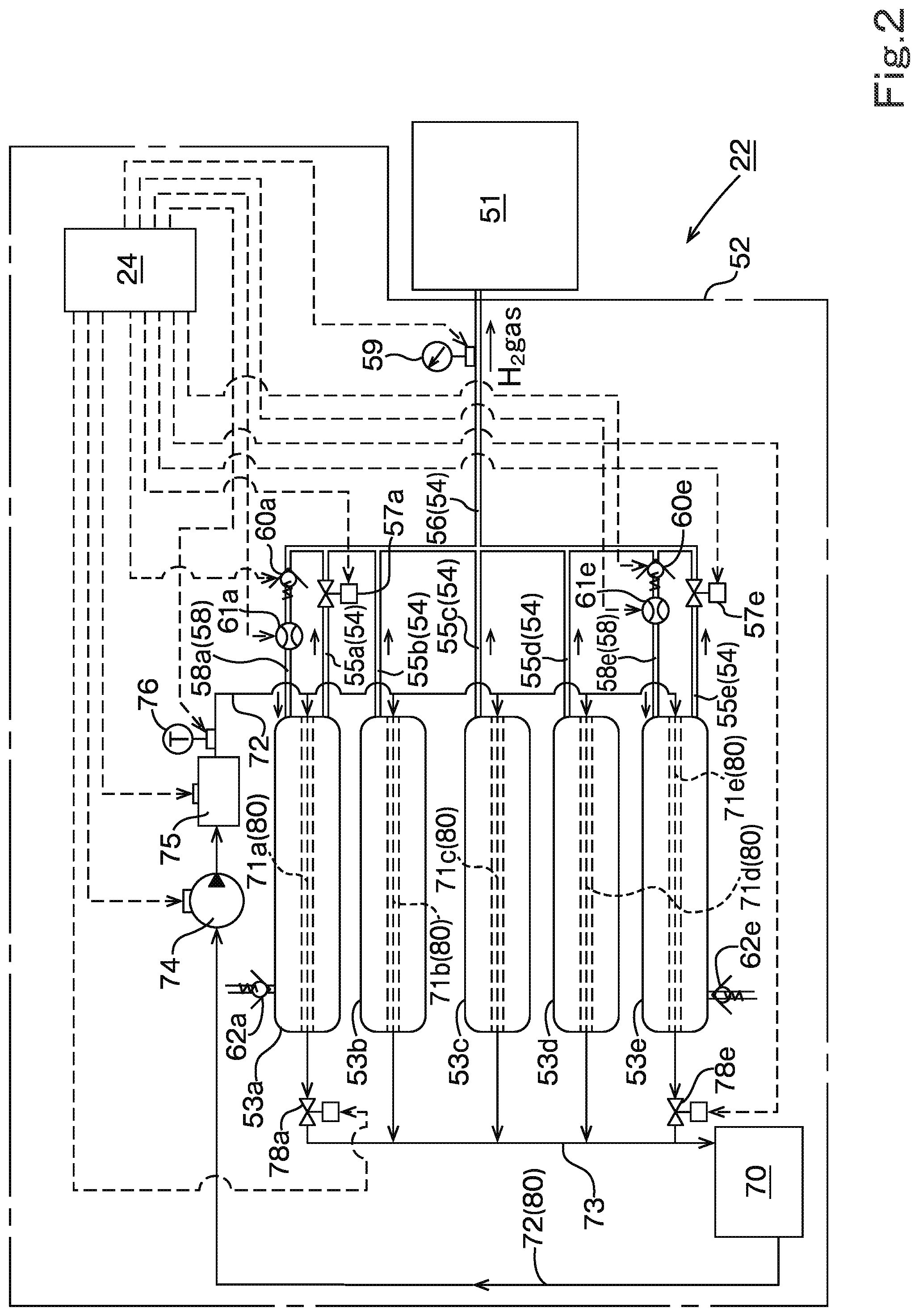 Patent US12322841 Figure 2 – Hydrogen supply system, fuel cell system, and working machine including hydrogen supply system and fuel cell system