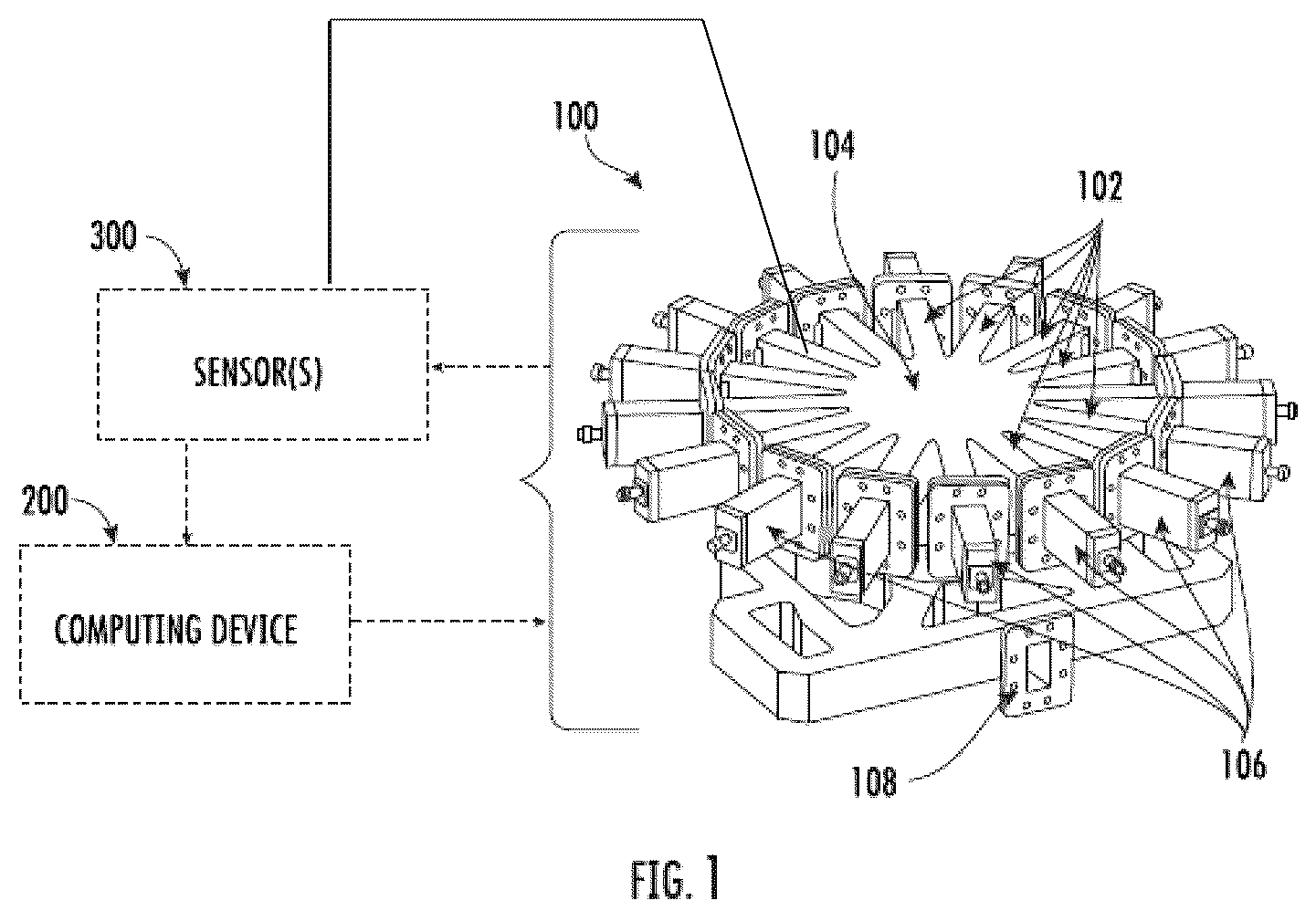Patent US12322851 Figure 1 – Radial power combiner having plural input sources and including sensor feedback for detecting failure of input sources and a computer for notifying a user of the failure