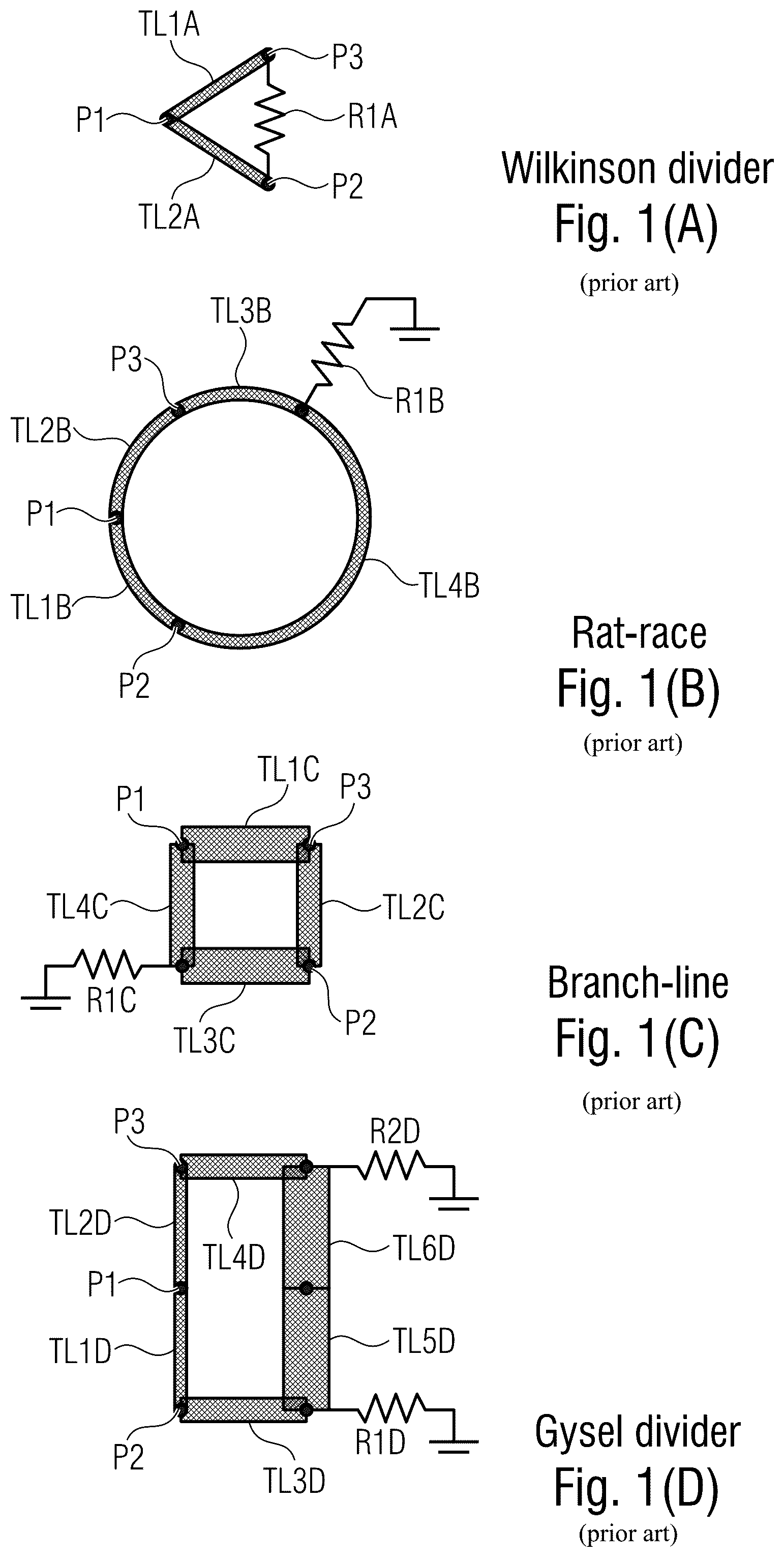 Patent US12322852 Figure 1 – High frequency power divider/combiner circuit including a rat-race coupler coupled by first and second coupling structures to first and second input/output ports