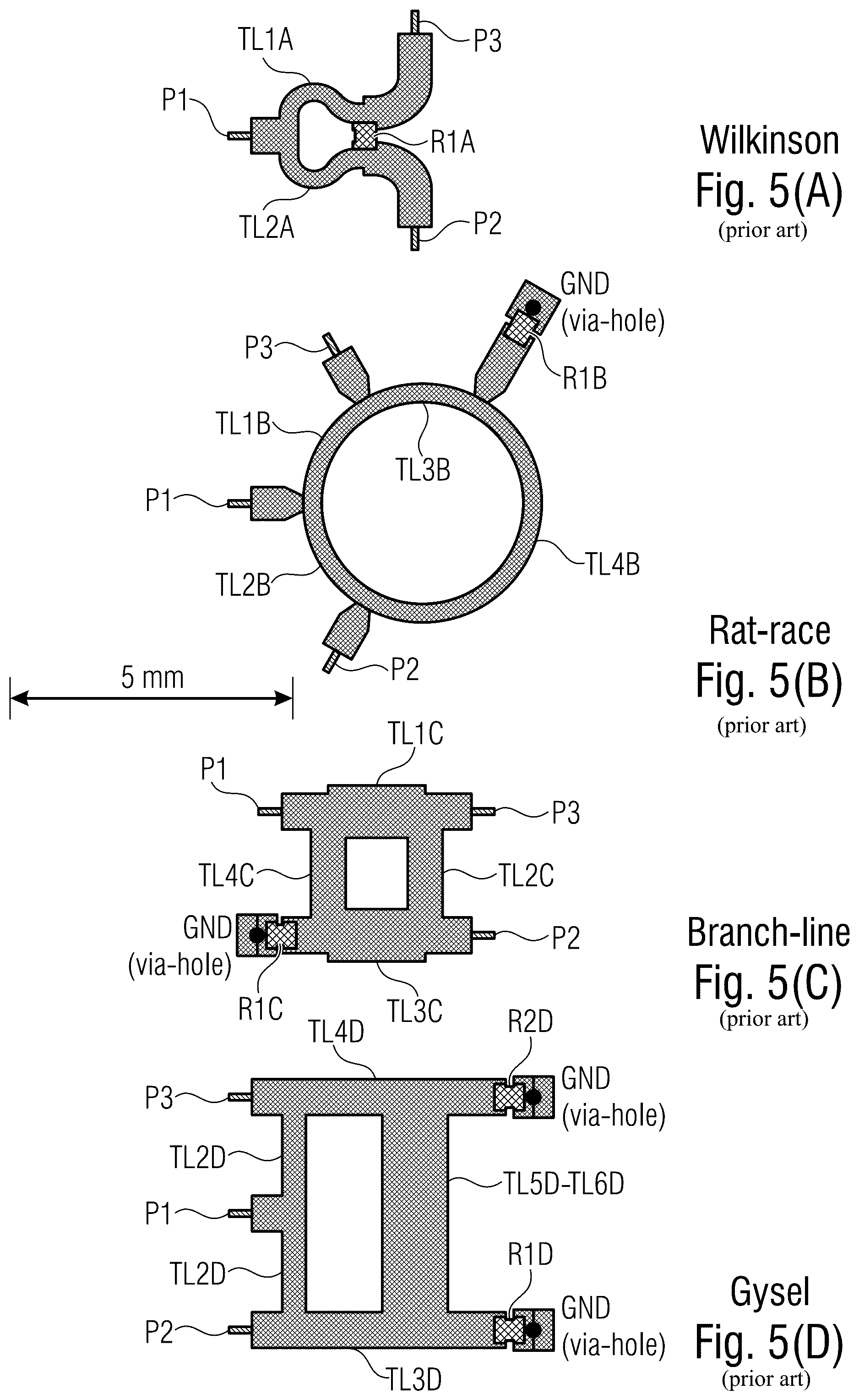Patent US12322852 Figure 6 – High frequency power divider/combiner circuit including a rat-race coupler coupled by first and second coupling structures to first and second input/output ports