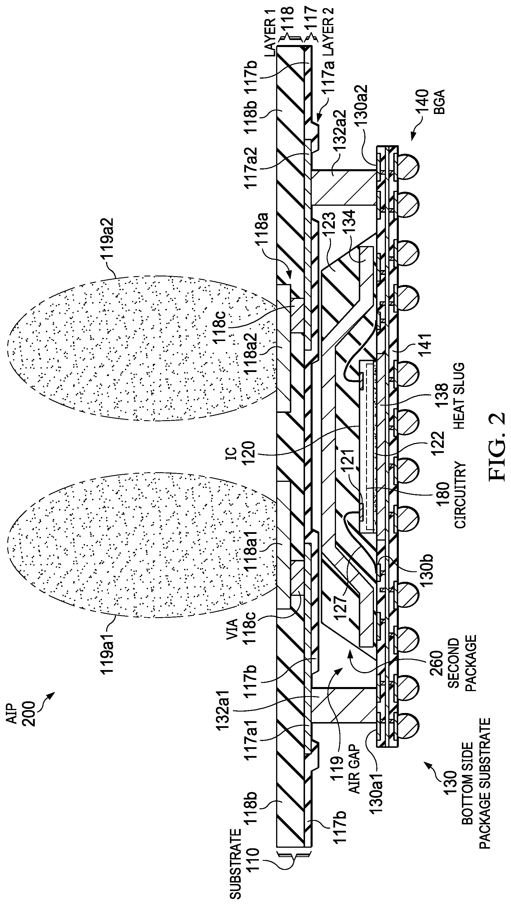 Patent US12322856 Figure 2 – Antenna in package having antenna on package substrate