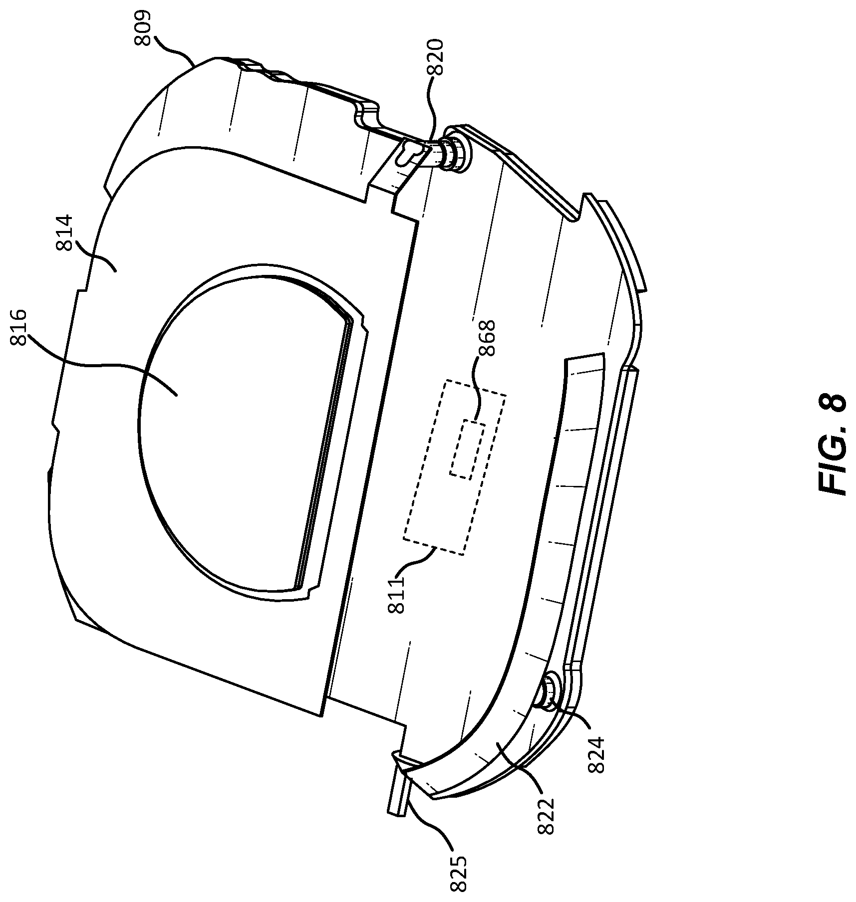 Patent US12322857 Figure 8 – Antenna architecture for a wearable device and related devices and methods