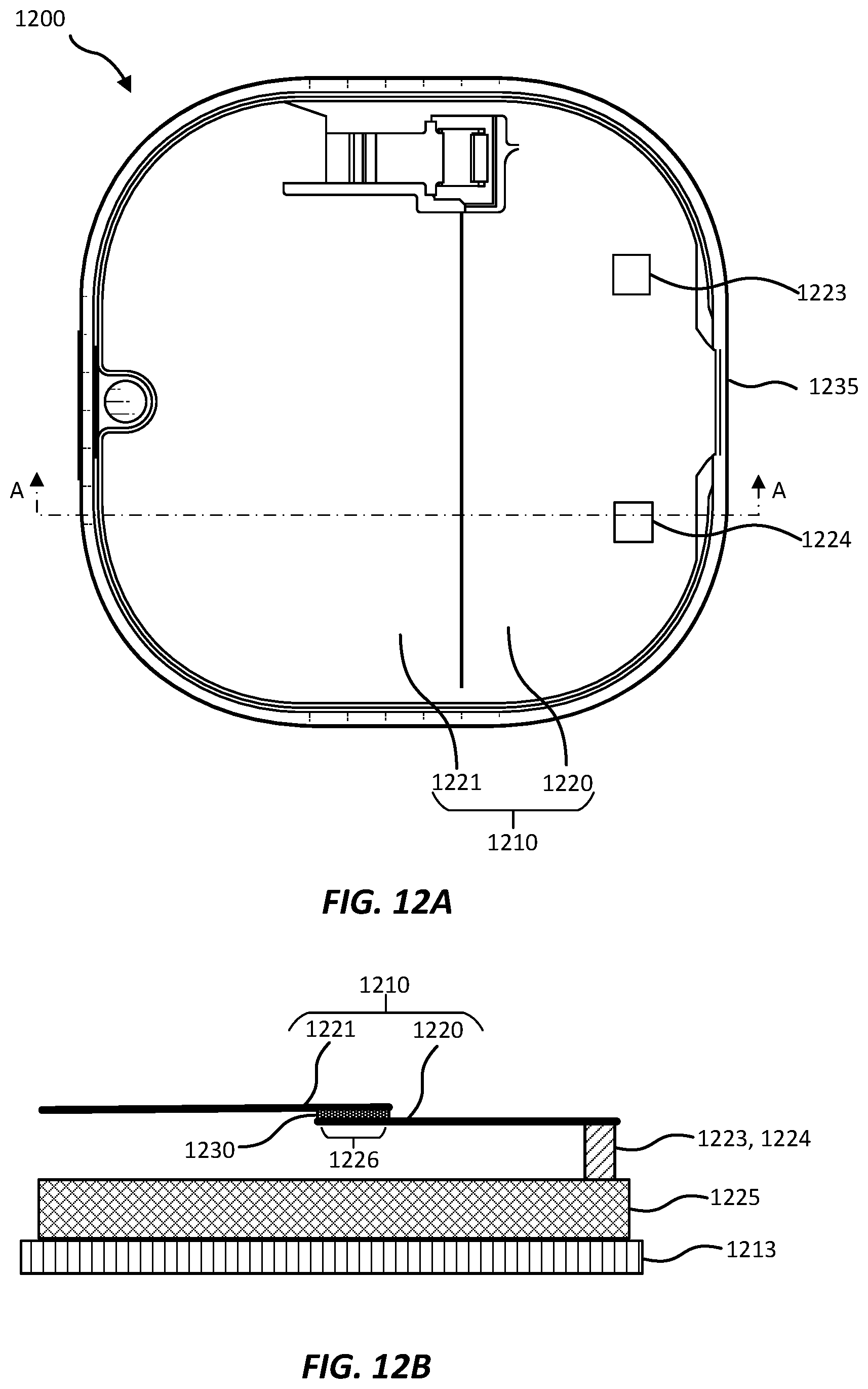 Patent US12322857 Figure 12 – Antenna architecture for a wearable device and related devices and methods
