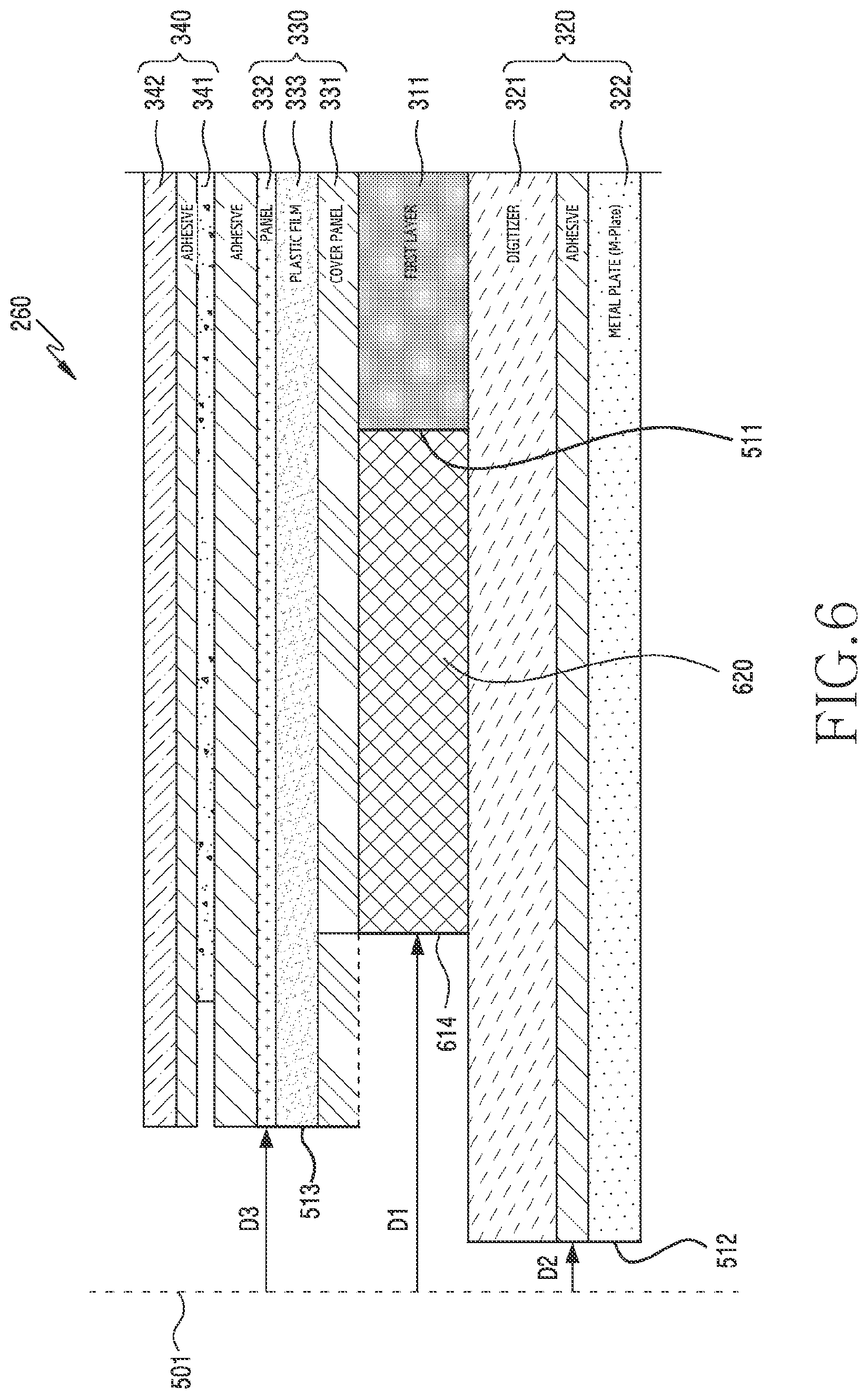 Patent US12322858 Figure 8 – Display structure including dielectric material and electronic device including same