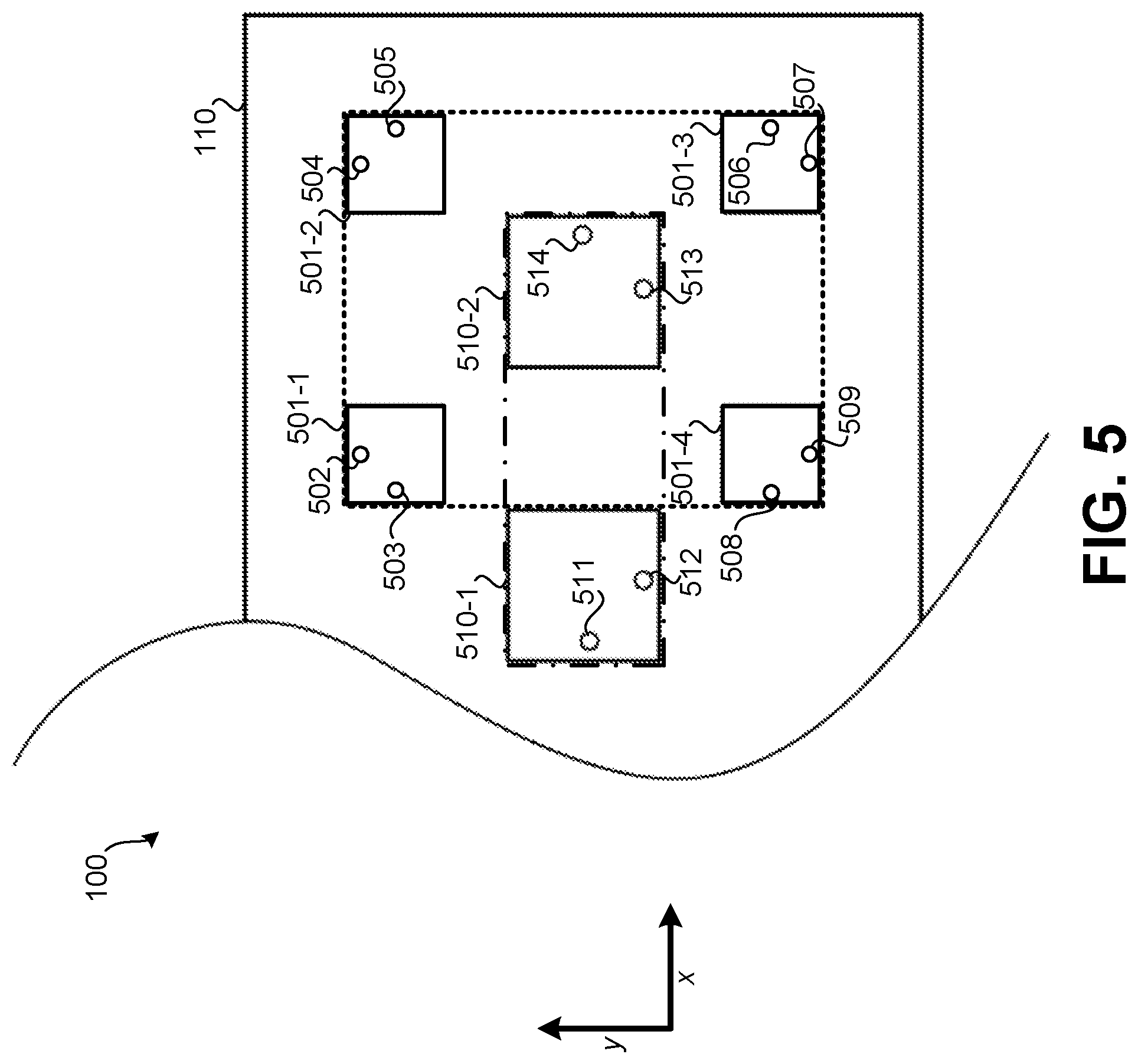 Patent US12322867 Figure 5 – Shared transmit and receive aperture linear array