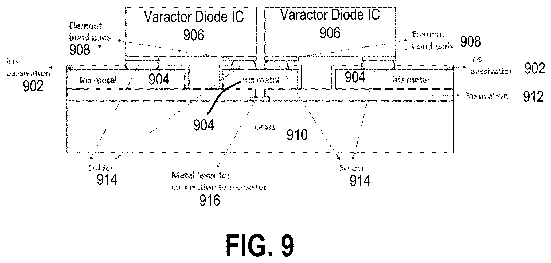 Patent US12322871 Figure 4 – Metasurface antenna with integrated varactor circuits