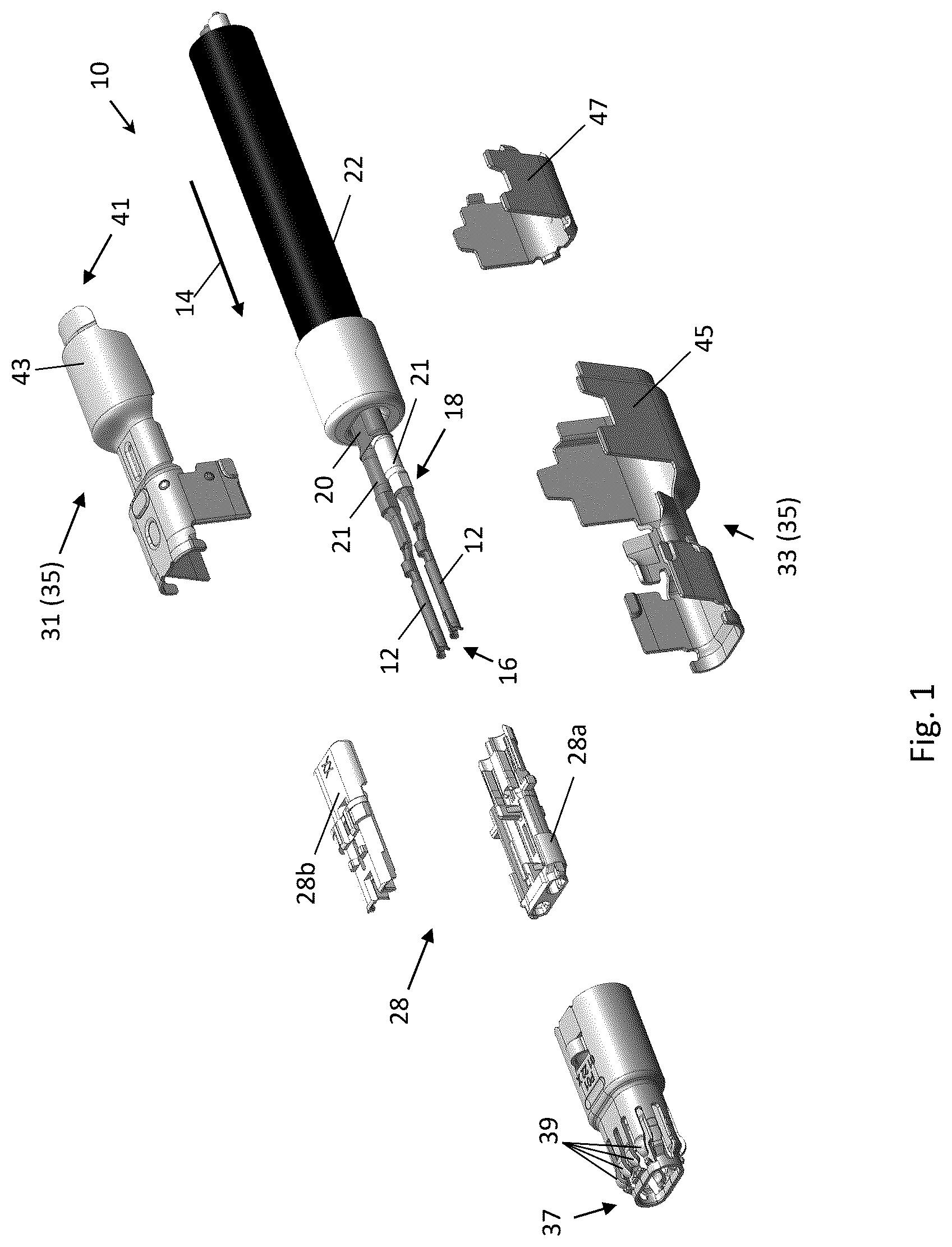 Patent US12322894 Figure 1 – Connector assembly with funnel-shaped signal contact end section