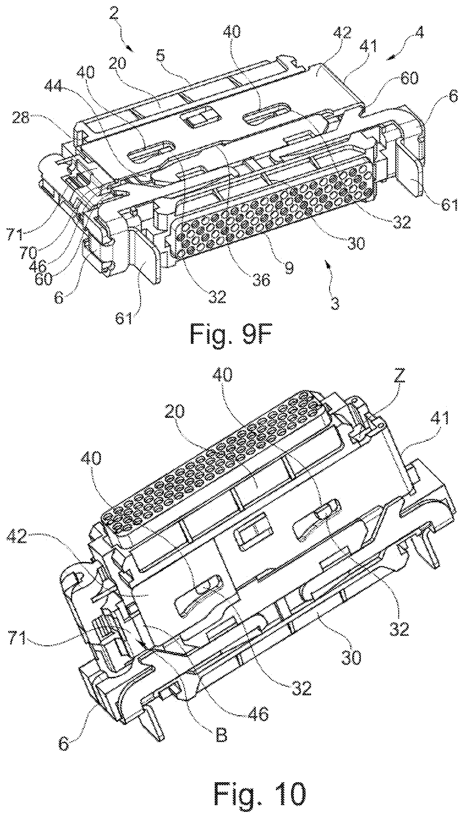 Patent US12322900 Figure 9 – Connector provided with a cap for locking to a complementary connector and with one or more means for securing the locking and the associated coupling between connectors