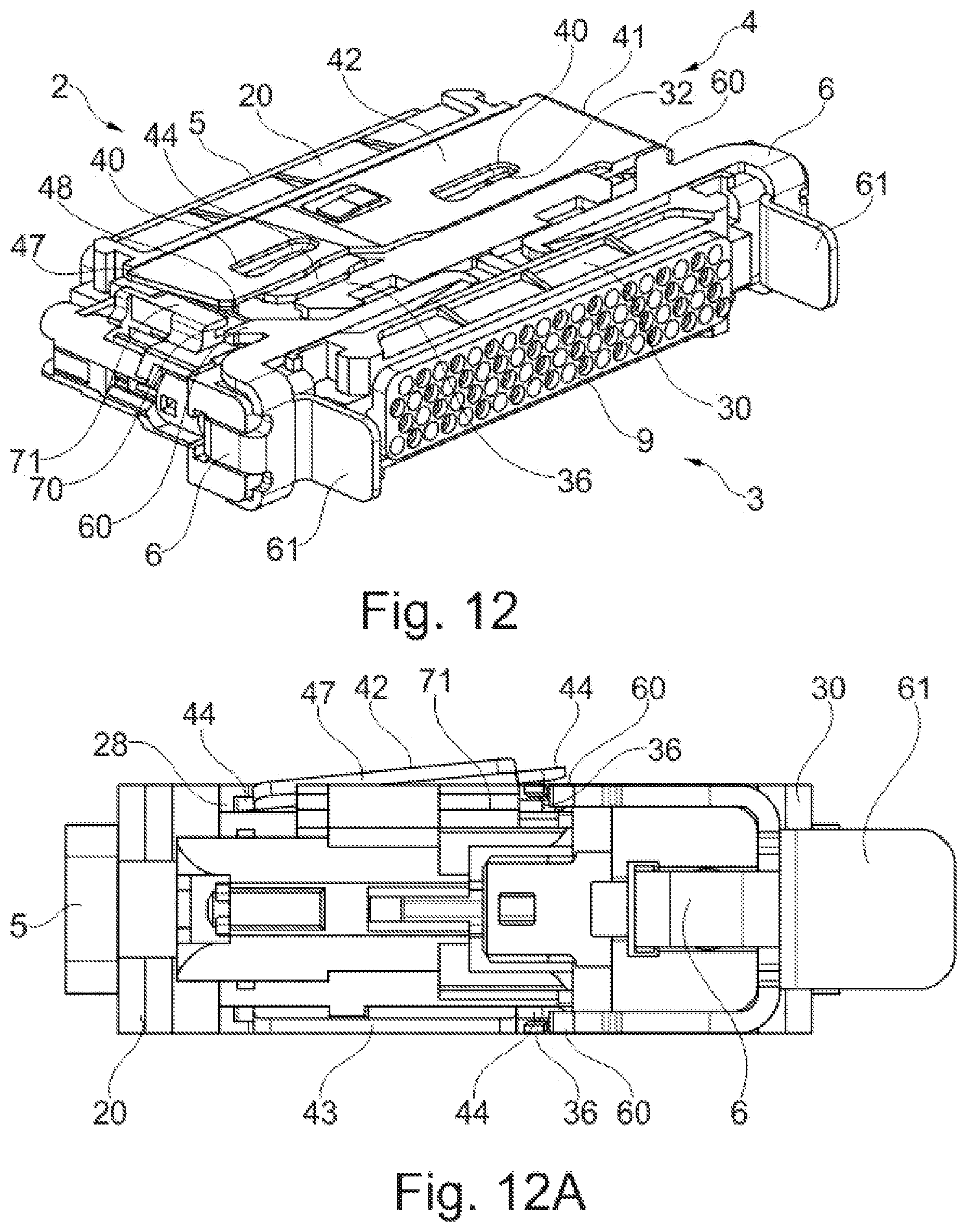 Patent US12322900 Figure 11 – Connector provided with a cap for locking to a complementary connector and with one or more means for securing the locking and the associated coupling between connectors