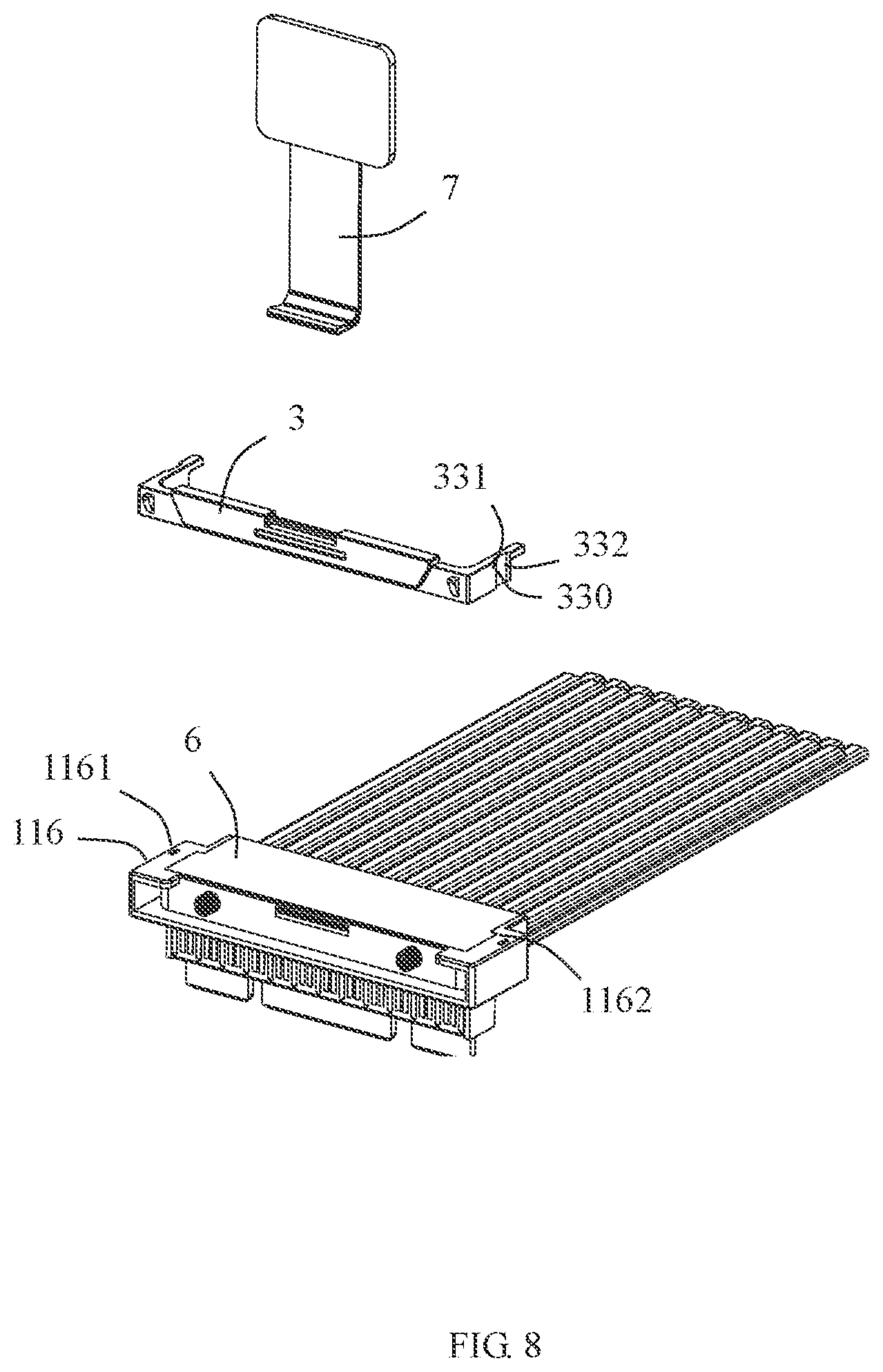 Patent US12322901 Figure 8 – Strap connector and assembly thereof with enhanced mating retention force