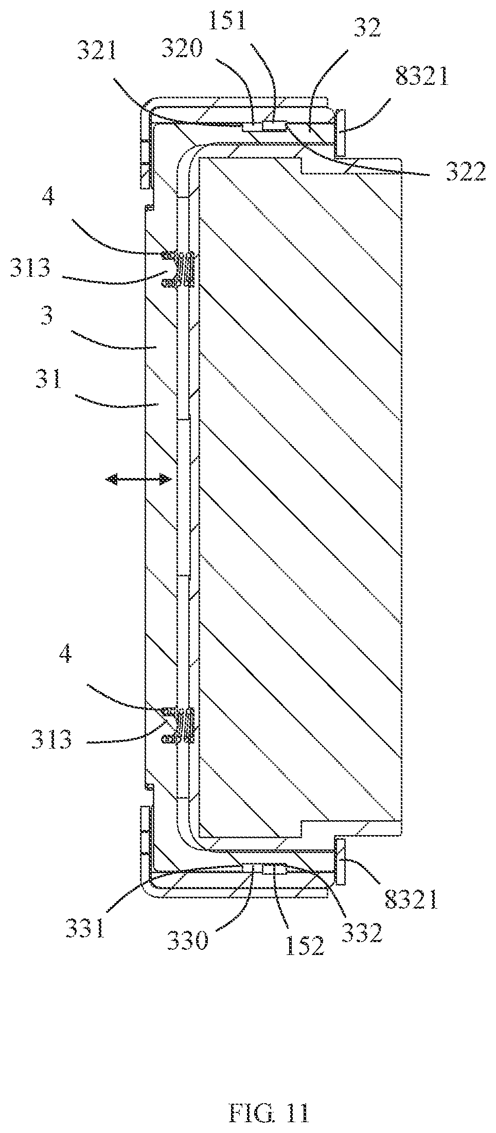 Patent US12322901 Figure 11 – Strap connector and assembly thereof with enhanced mating retention force