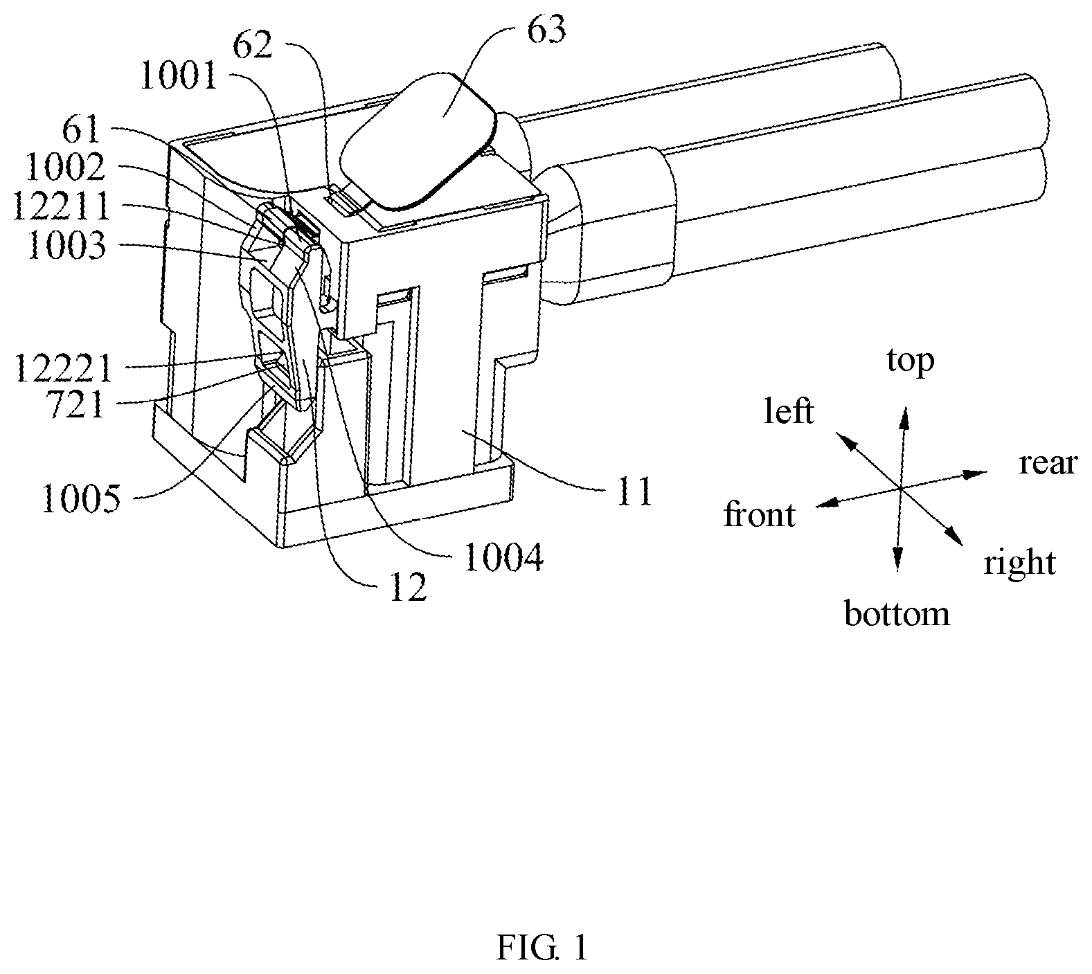 Patent US12322903 Figure 1 – Cable connector and cable connector assembly with improved unlocking mechanism