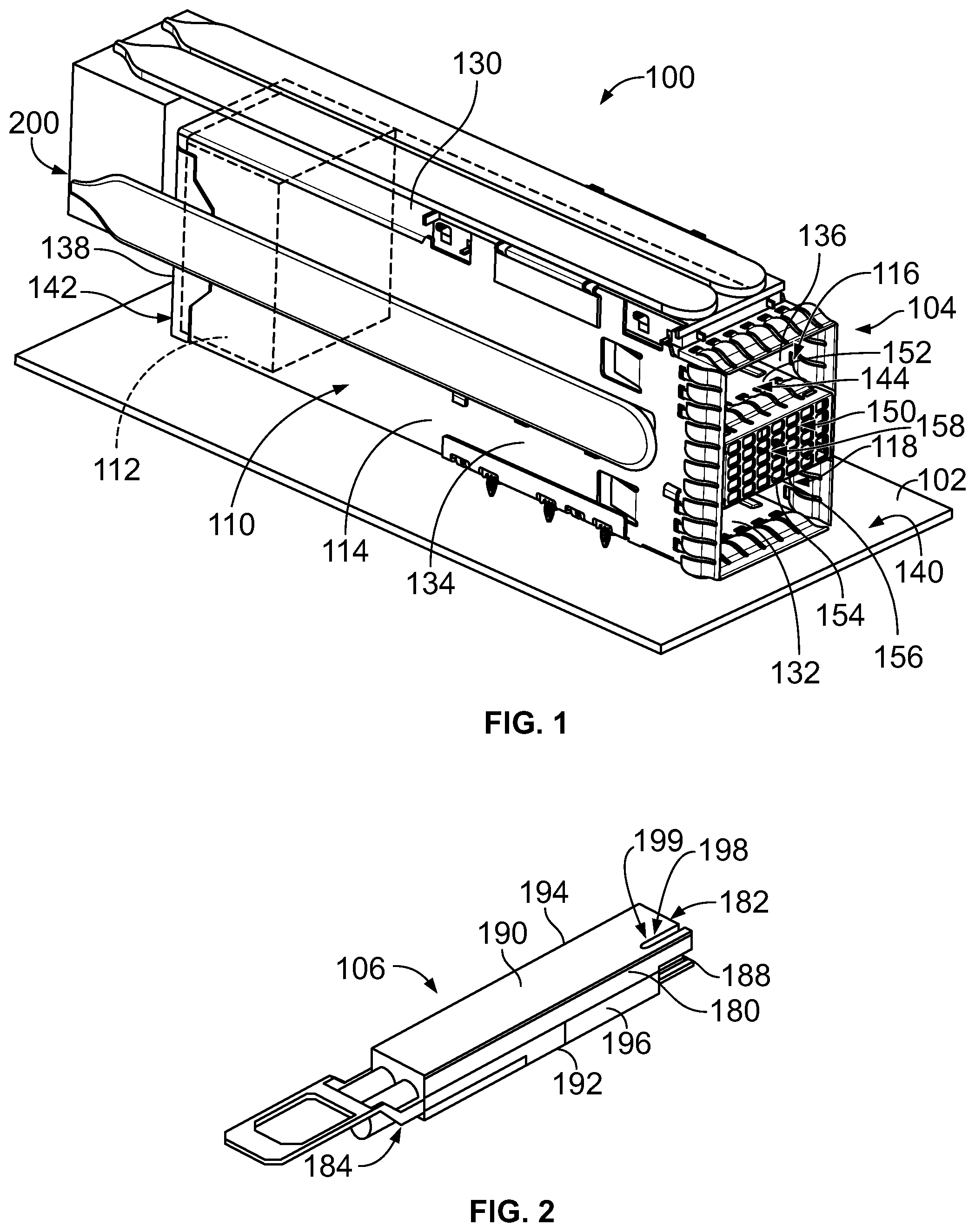 Patent US12322904 Figure 1 – Receptacle assembly having a module orientation feature for pluggable module