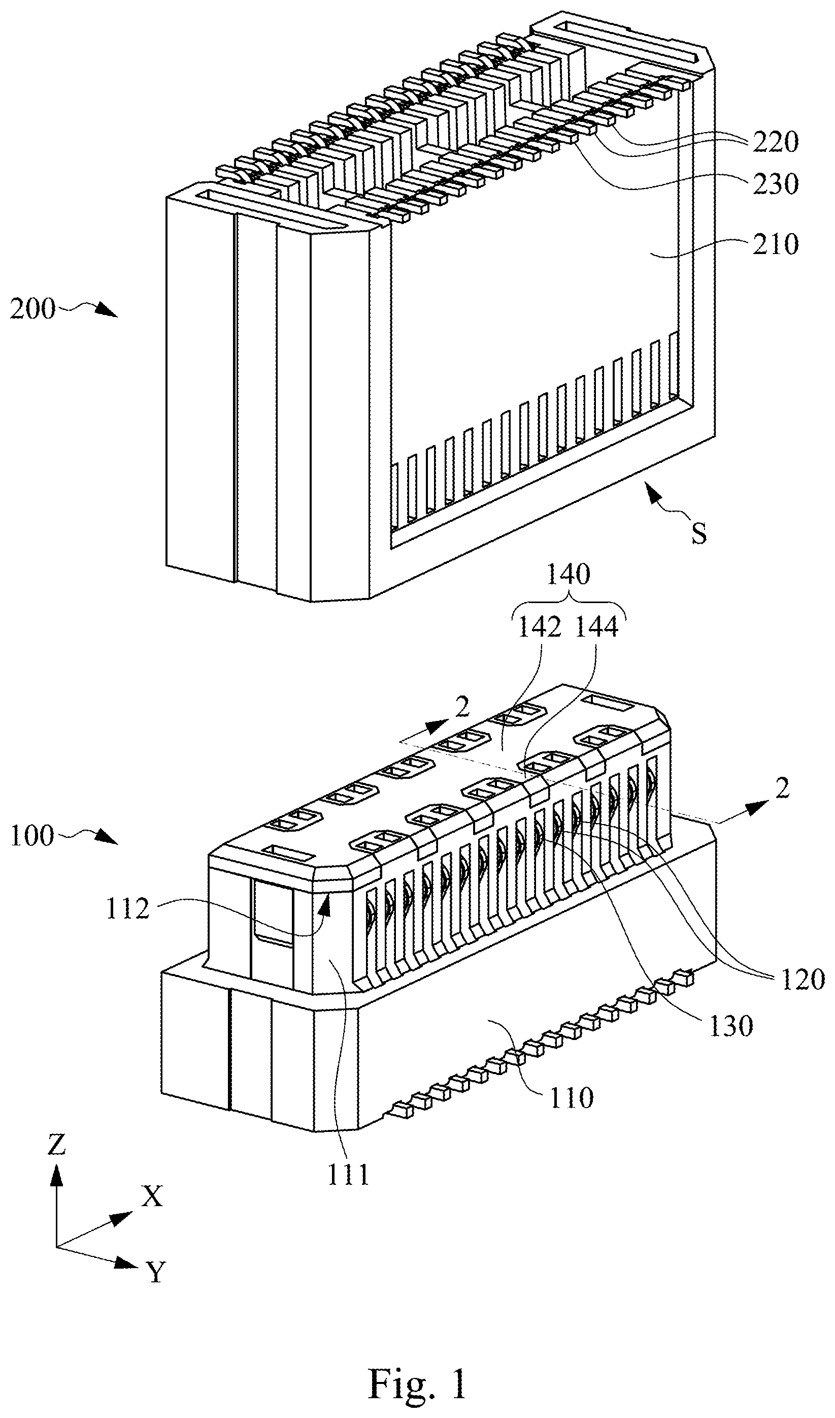 Patent US12322906 Figure 1 – Electrical connector with conductive plastic