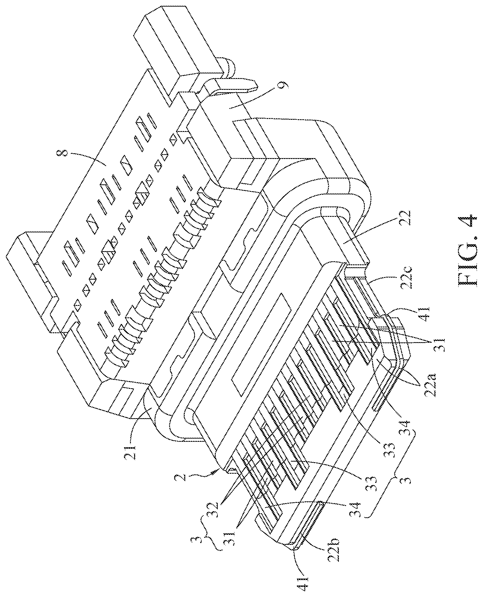 Patent US12322907 Figure 4 – Electrical receptacle connector with metallic plate