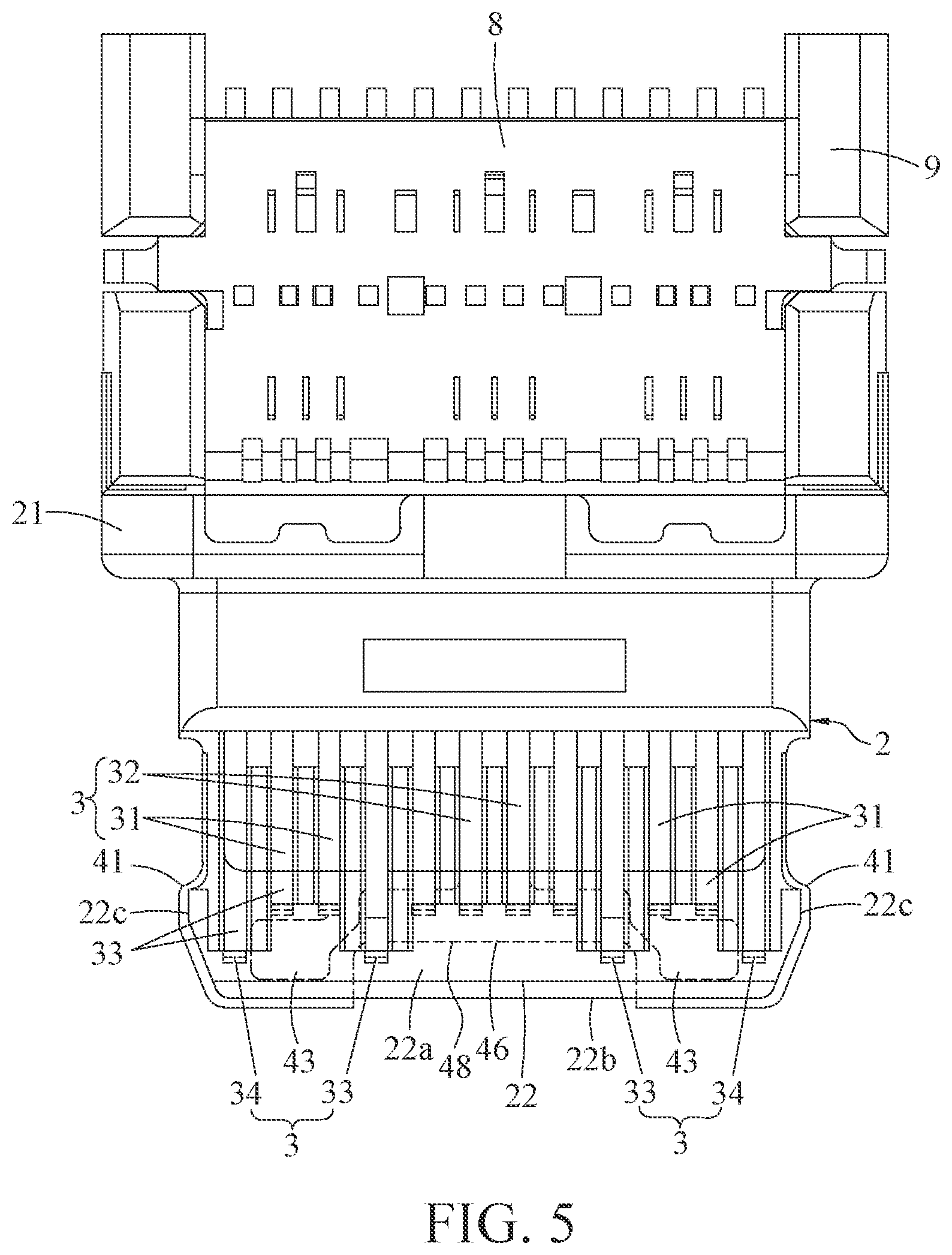 Patent US12322907 Figure 5 – Electrical receptacle connector with metallic plate