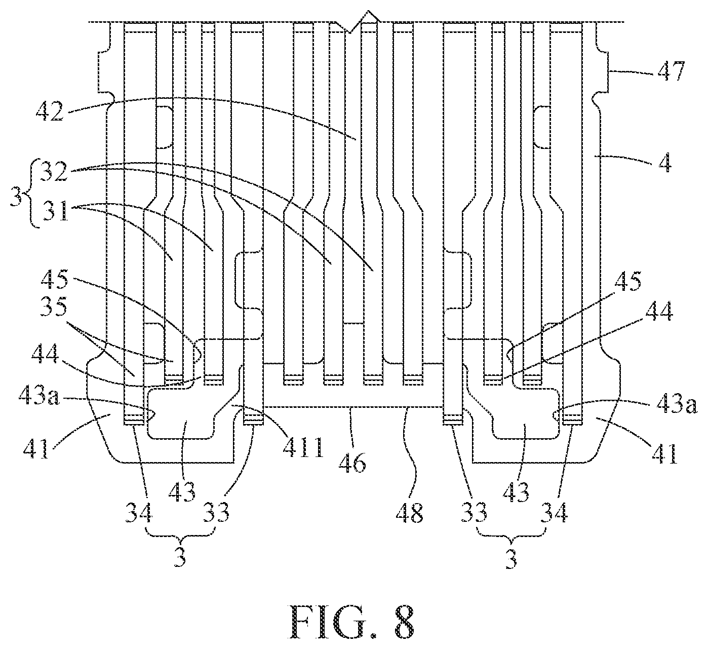 Patent US12322907 Figure 7 – Electrical receptacle connector with metallic plate