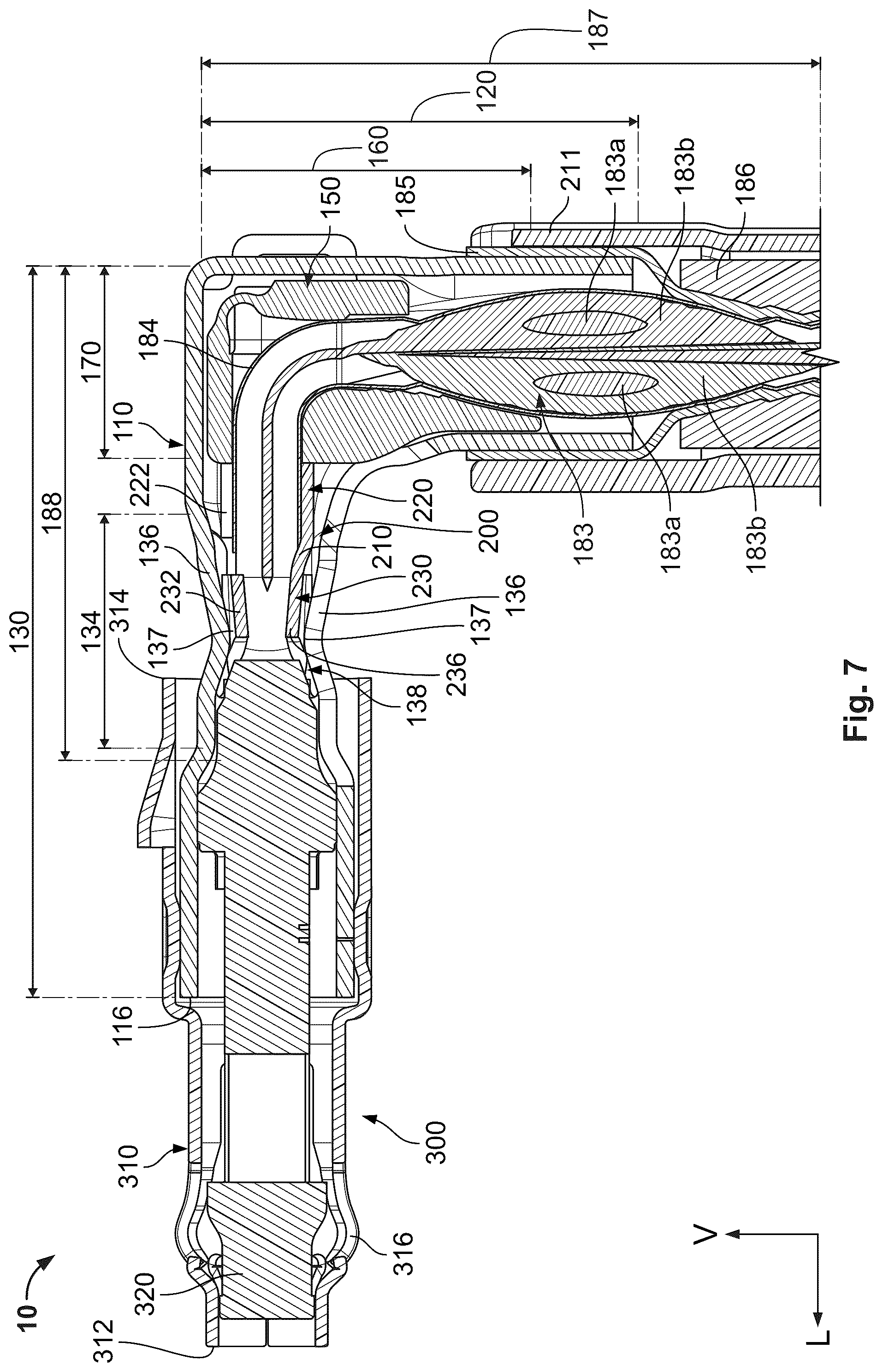 Patent US12322909 Figure 9 – Angled subassembly for an angled connector