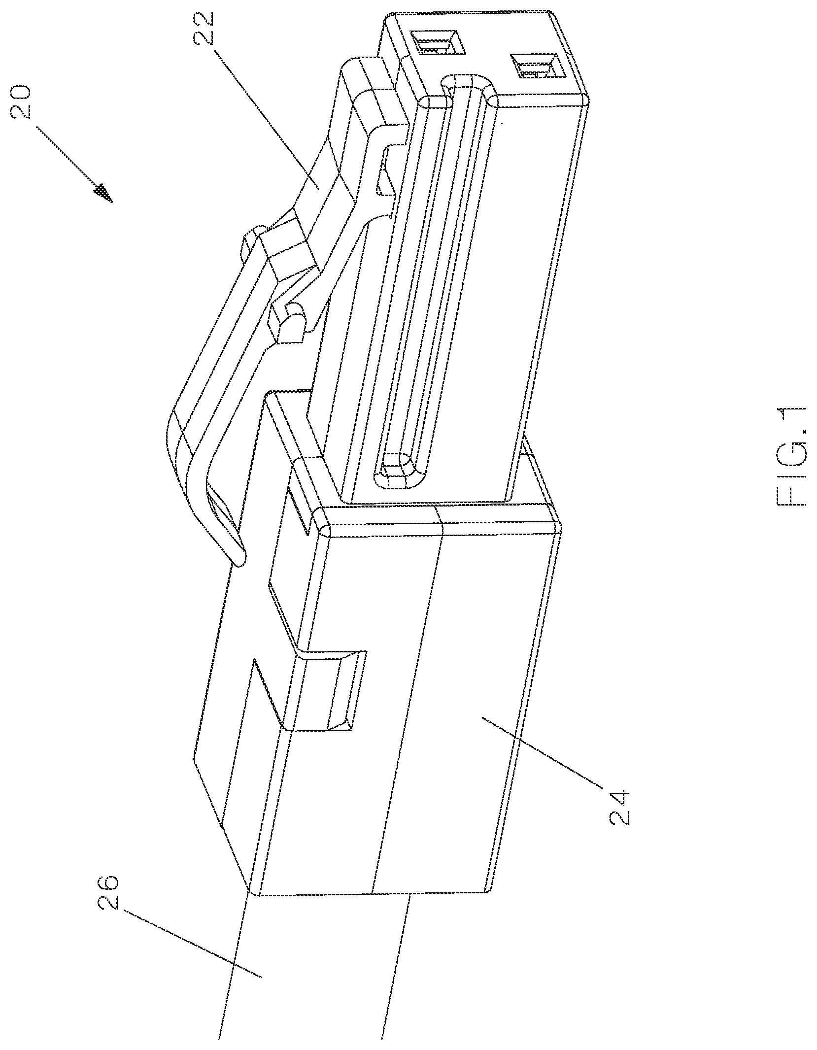 Patent US12322914 Figure 1 – Field terminable single pair ethernet connector with angled contacts