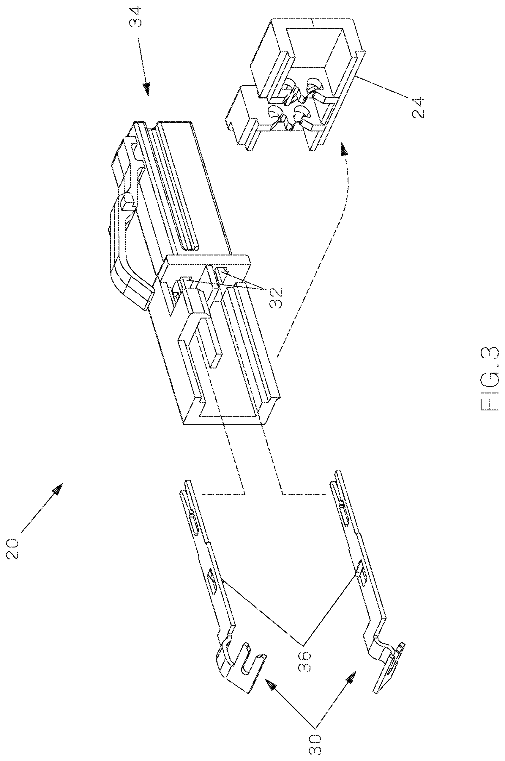 Patent US12322914 Figure 3 – Field terminable single pair ethernet connector with angled contacts