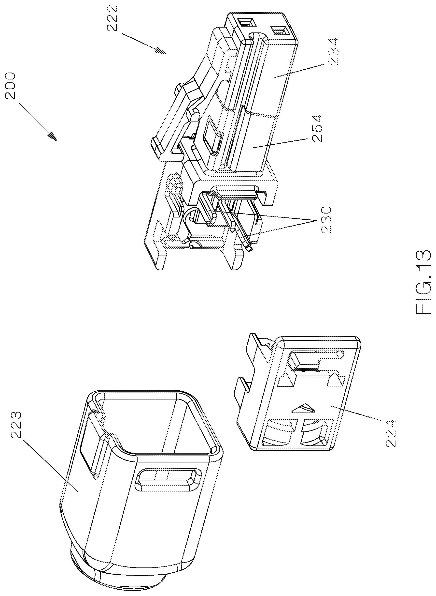 Patent US12322914 Figure 13 – Field terminable single pair ethernet connector with angled contacts