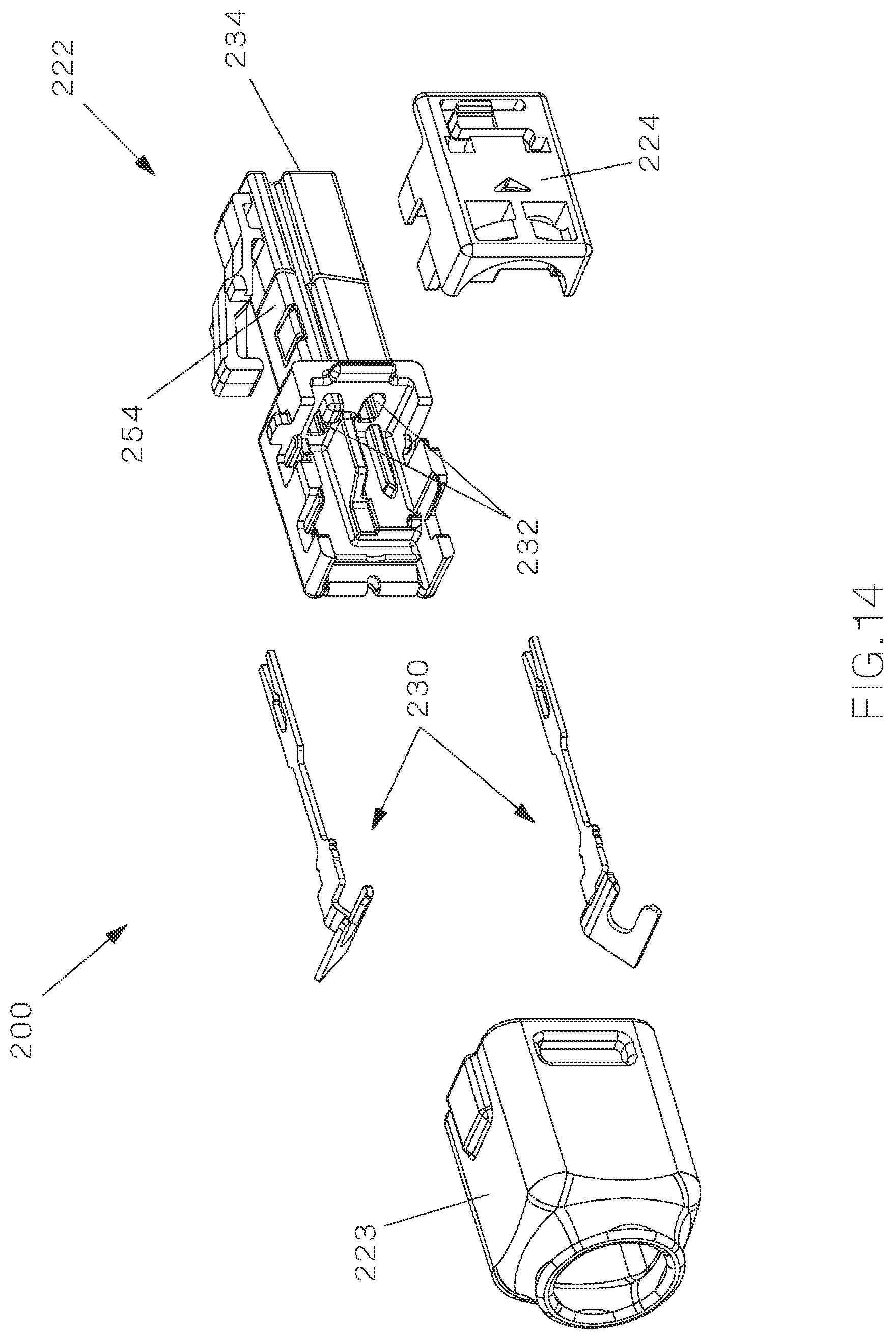 Patent US12322914 Figure 14 – Field terminable single pair ethernet connector with angled contacts
