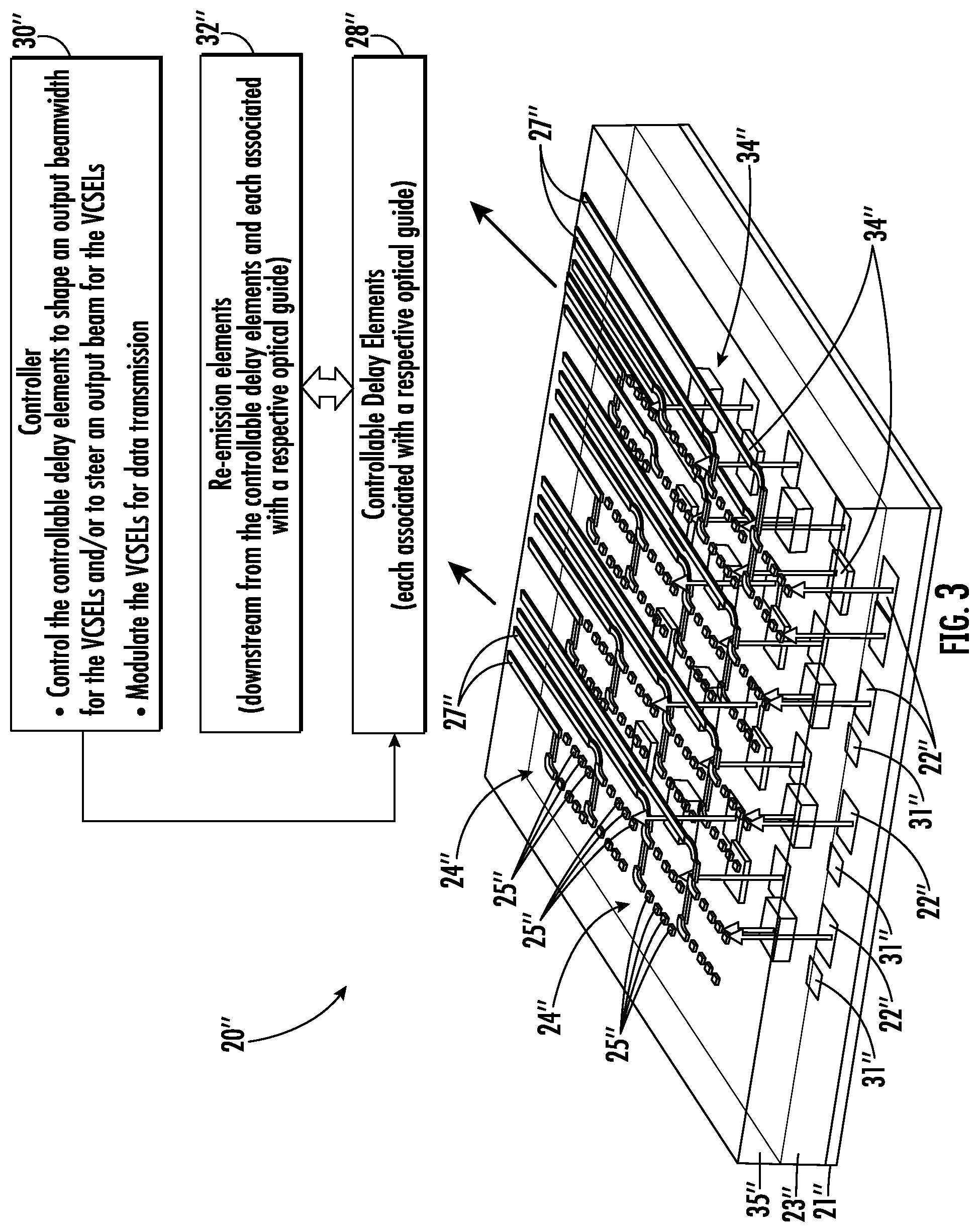 Patent US12322928 Figure 3 – Optical device including laterally guided vertical-cavity surface-emitting lasers (VCSELs) outputs and related methods